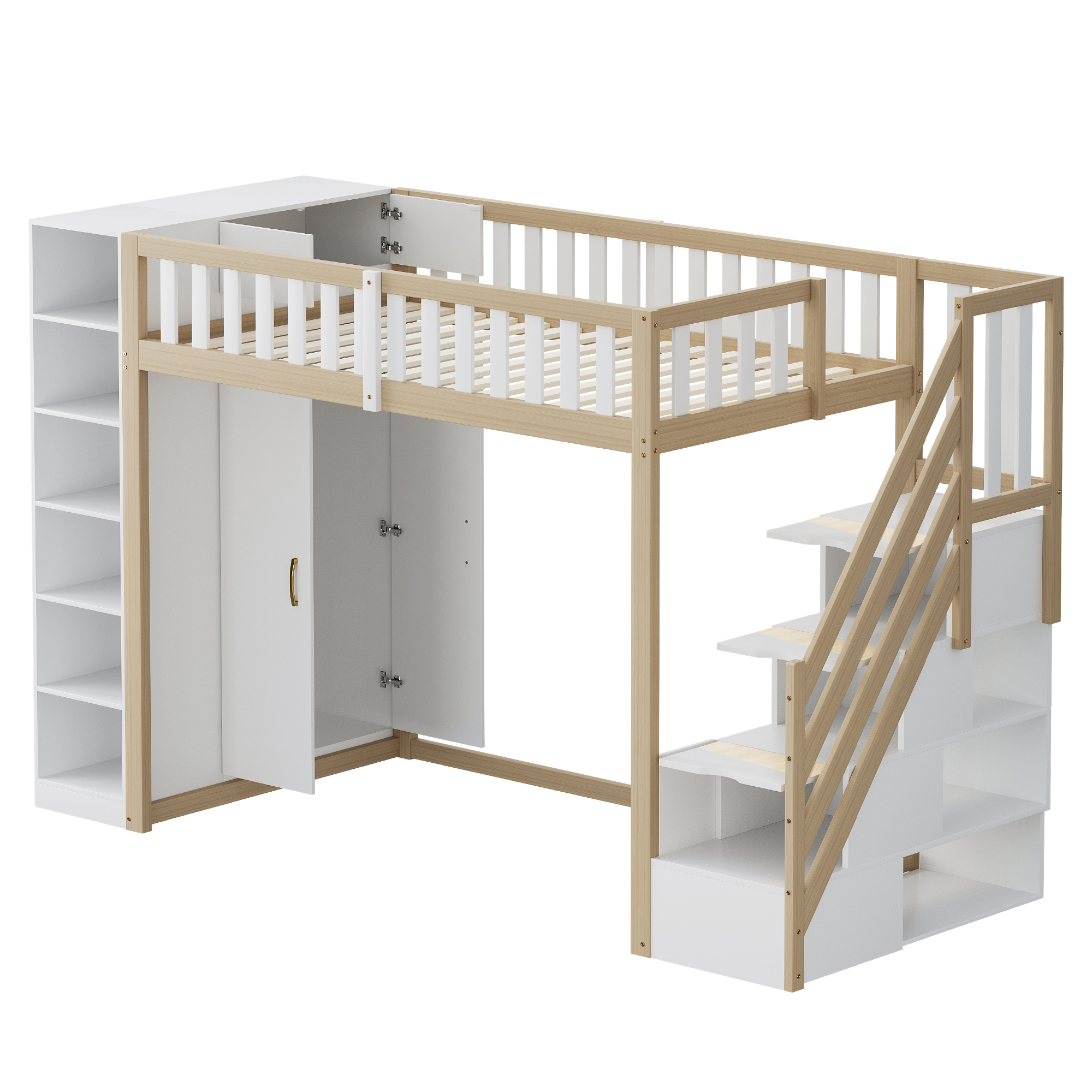 Lit mezzanine design blanc bois