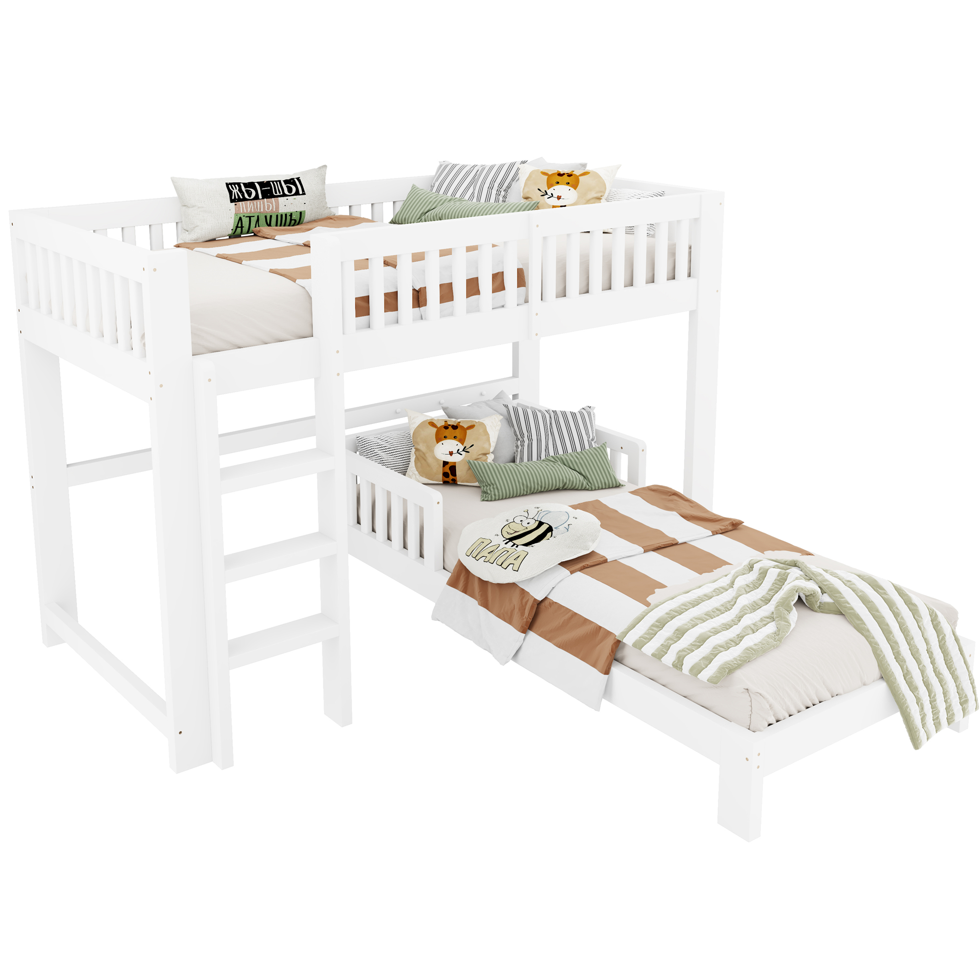 Lit mezzanine 90 x 200 cm avec LED, bois, Blanc - fonctions