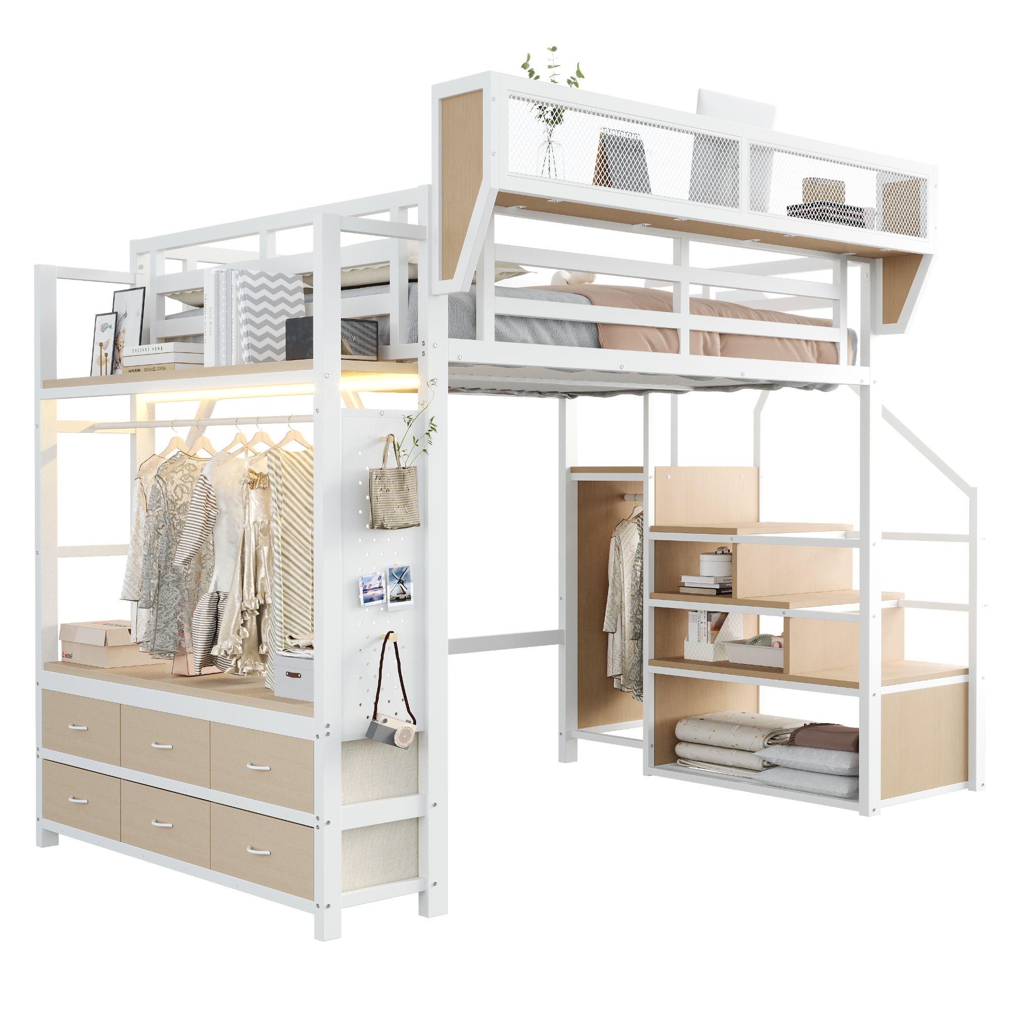 Lit mezzanine gain de place 283x145x191 cm en métal Blanc - présentation 1