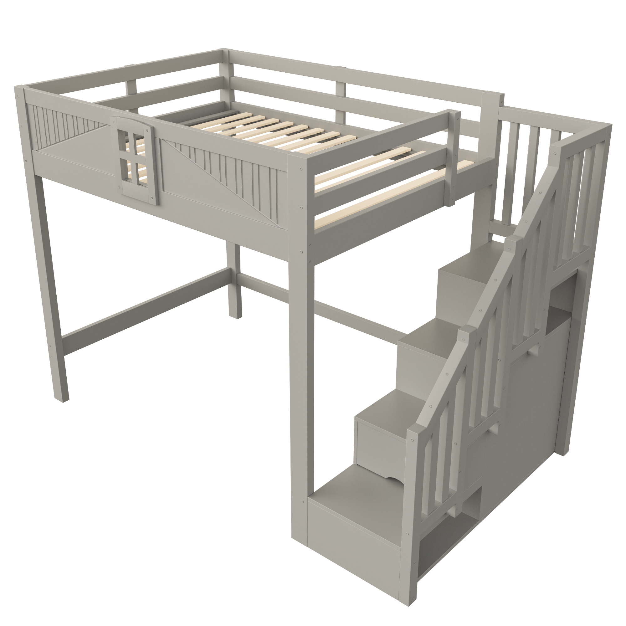 Lit mezzanine 140 x 200 cm avec bureau, échelle, LED, bois, Gris - dimensions et détails