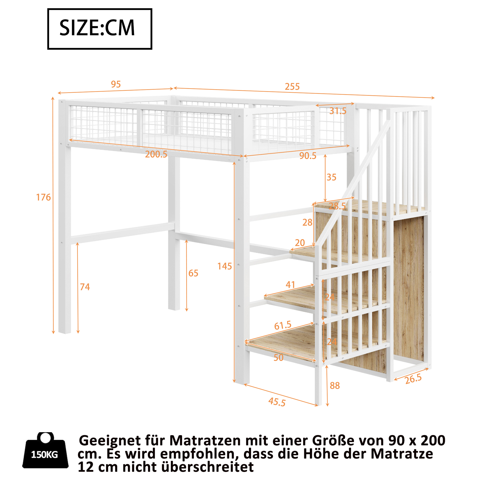 Lit mezzanine 90 x 200 cm en métal avec cadre en f - image 18