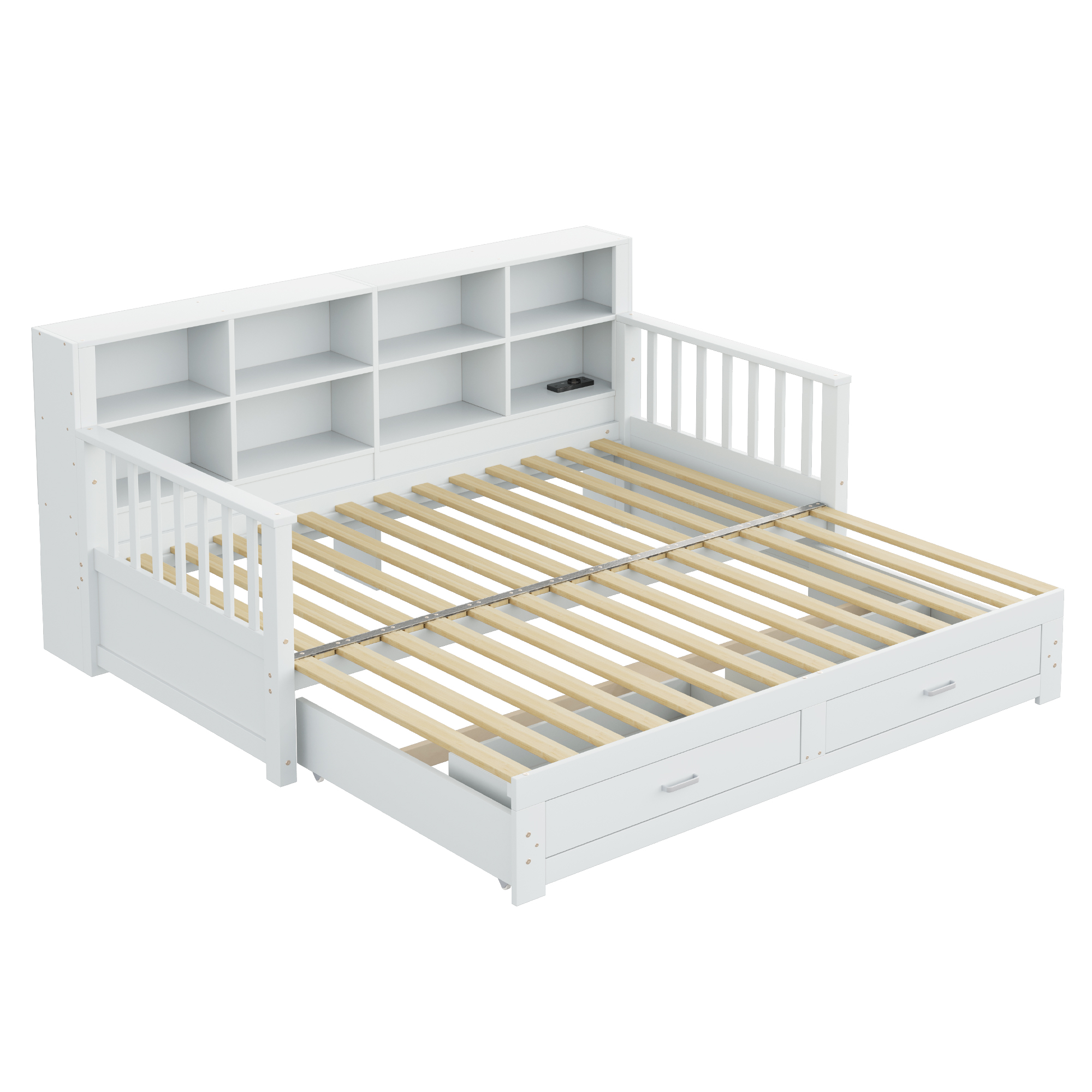 Canapé-lit en bois escamotable 90×190 à 180×190 cm, rangement dossier, prise, tiroir, pour chambre, conversion facile, beaucoup de stockage, recharge au lit, design multifonction, style pratique moderne - image 5