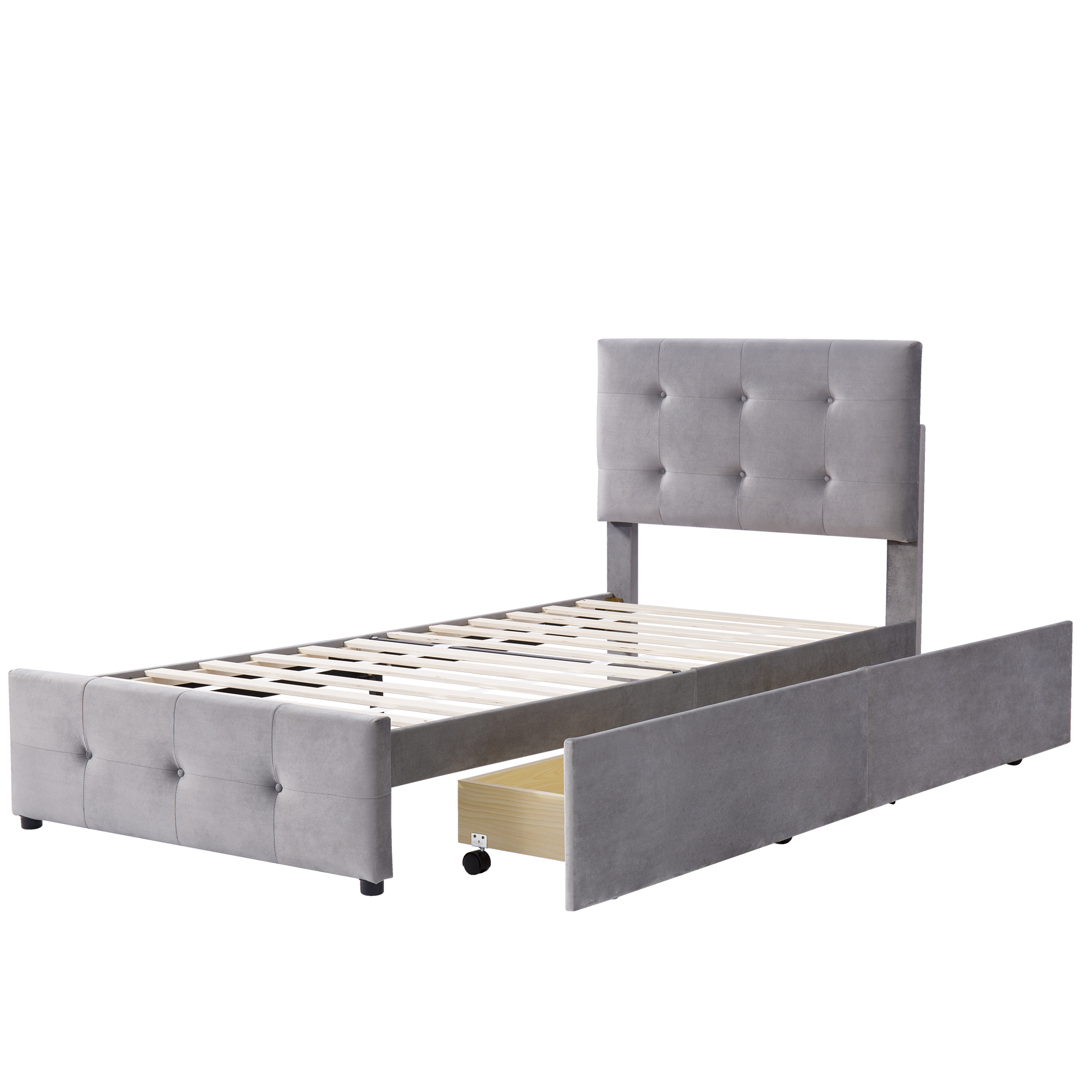 Lit plateforme classique avec tiroir, velours, cadre acier interne, pour enfant, ado et invité, pas de sommier nécessaire, rangement supplémentaire, design intemporel, confort et durabilité, style classique - image 5