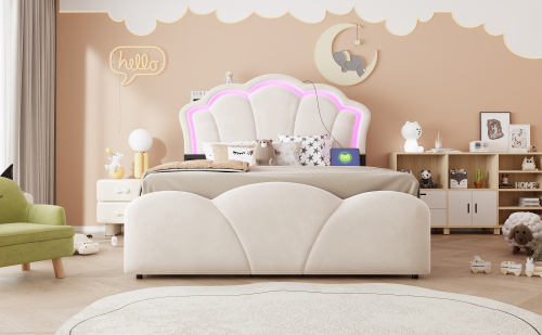 Détails du lit 140 x 200 cm avec rangements et éclairage LED