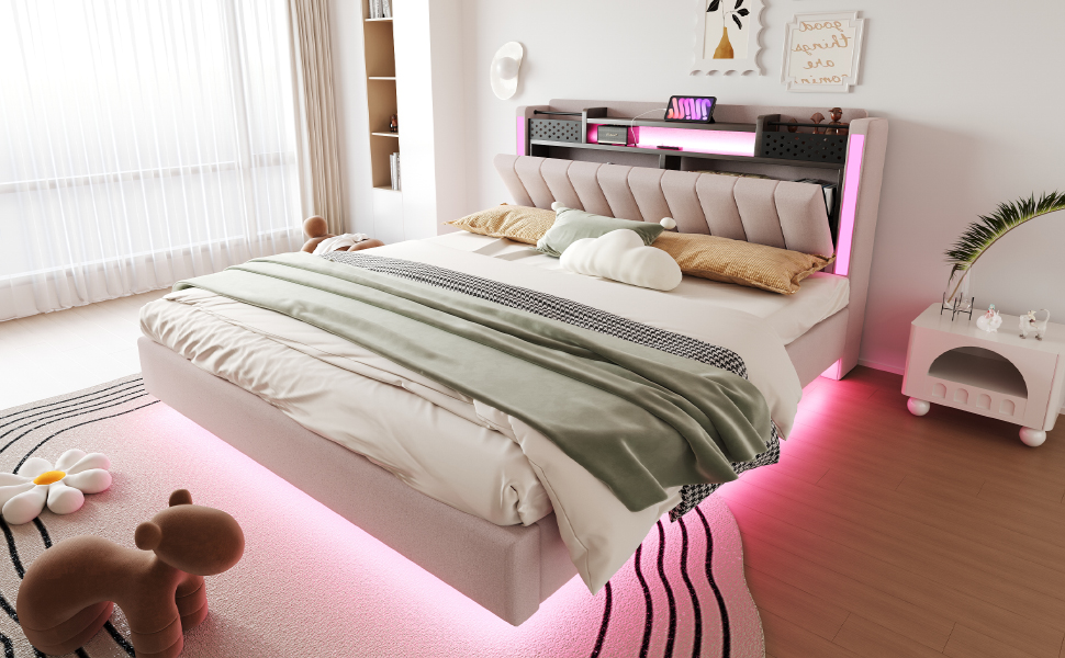 Polsterbett 160*200 mit LED-Beleuchtung und USB-St