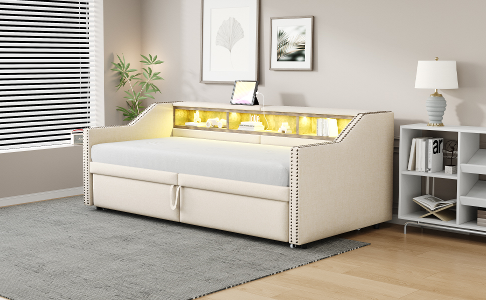 Canapé-lit en lin FSC avec lit escamotable 180×200 cm, pour salon et chambre, écologique, respirant, sommeil agréable, utilisation simple, design polyvalent, confort et durabilité, style naturel - image 16
