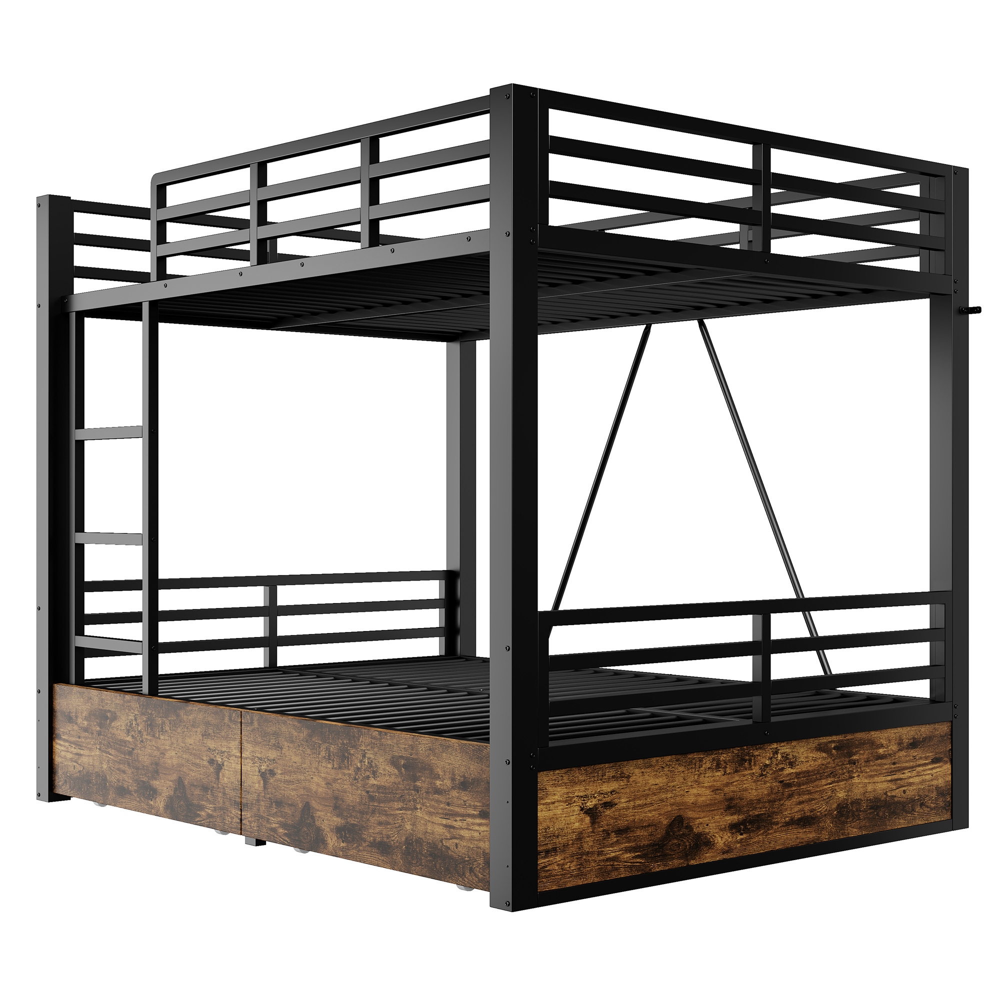 Lit superposé gain de place 204x148x164 cm en métal + bois Noir - vue complémentaire 1