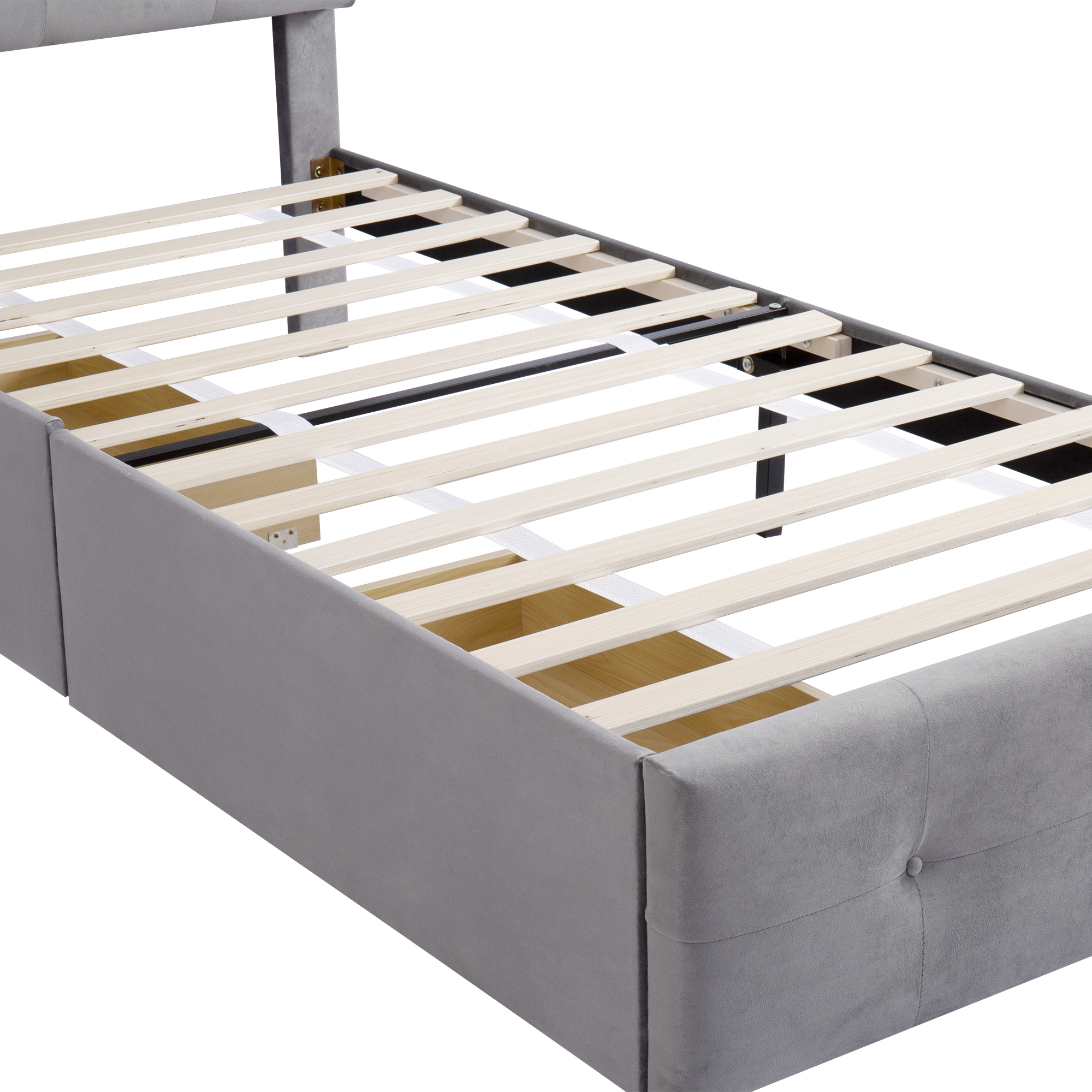 Lit plateforme classique avec tiroir, velours, cadre acier interne, pour enfant, ado et invité, pas de sommier nécessaire, rangement supplémentaire, design intemporel, confort et durabilité, style classique - image 14