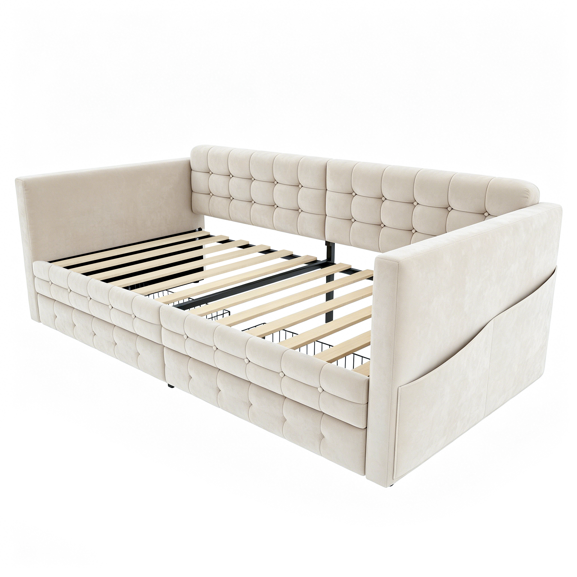 Lit banquette rembourré 90 x 190 cm, 2 tiroirs, velours, beige, 202,4 x 99 x 78,5 cm - points forts 1