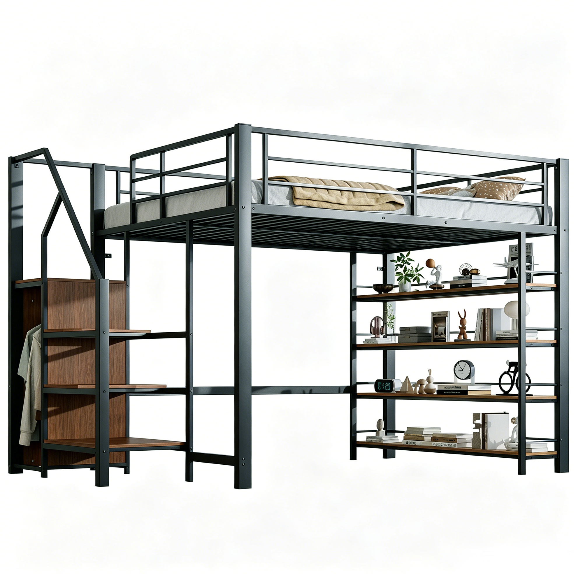 Lit mezzanine 140x200 cm gain de place 255x145x170,5 cm en métal Noir - points forts 1
