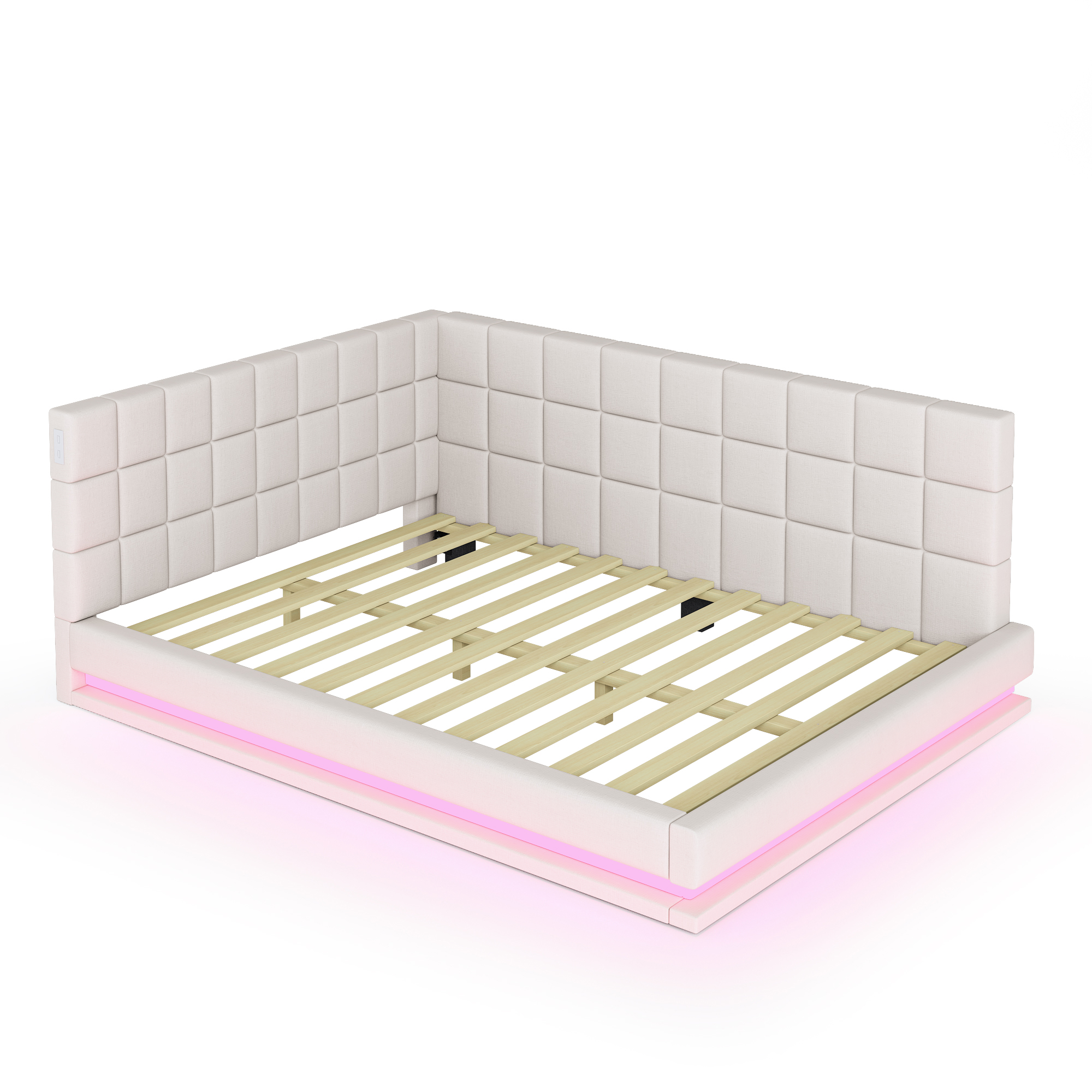Lit canapé 160x200 lin beige LED