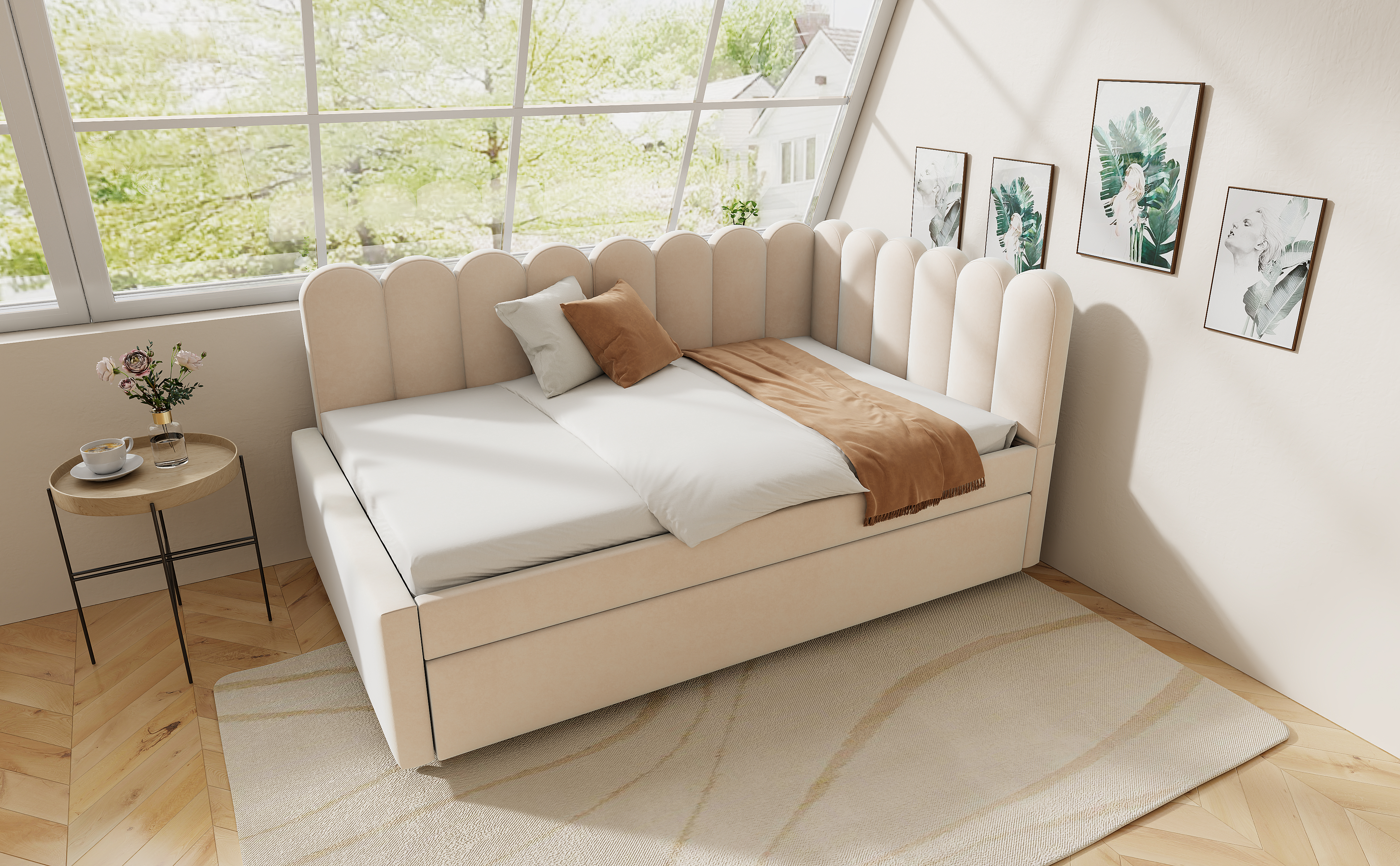 Canapé-lit en L 140×200 cm avec escamotable, velours, pour invités et petites familles, design gain de place, confort assise et couchage, style élégant, utilisation simple, stabilité, durabilité, fonctionnalité - image 21