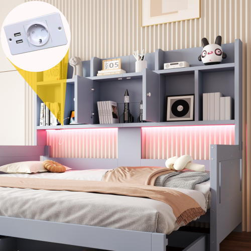 Prise électrique et bande lumineuse LED du canapé-lit