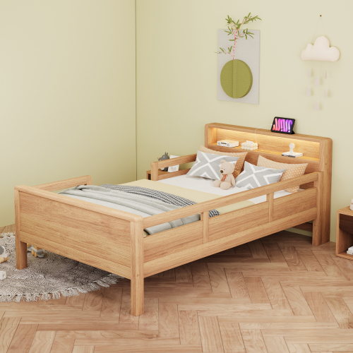 Tête de lit avec compartiment de rangement du lit enfant finition bois