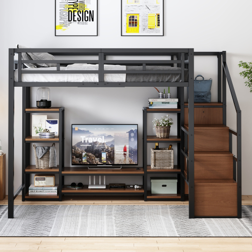 Lit mezzanine avec meuble TV