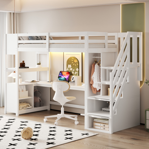 Bureau intégré avec prises sous le lit mezzanine
