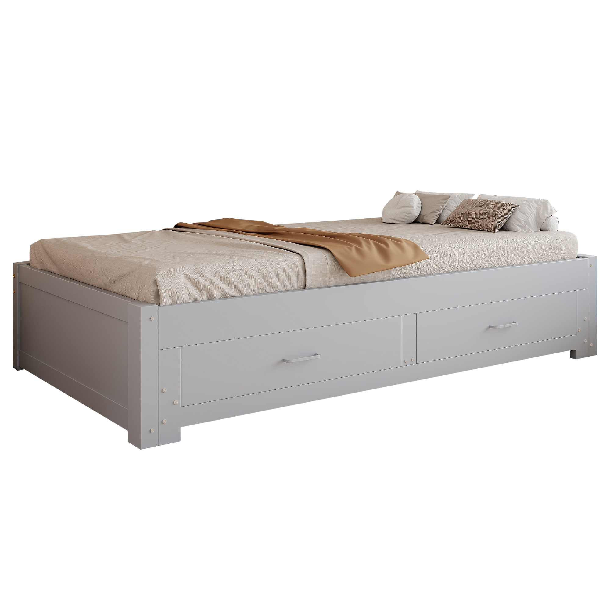 Lit banquette / lit gigogne 90 x 190 cm avec éclairage LED, rangements intégrés, fonction extensible, gris - spécifications 1
