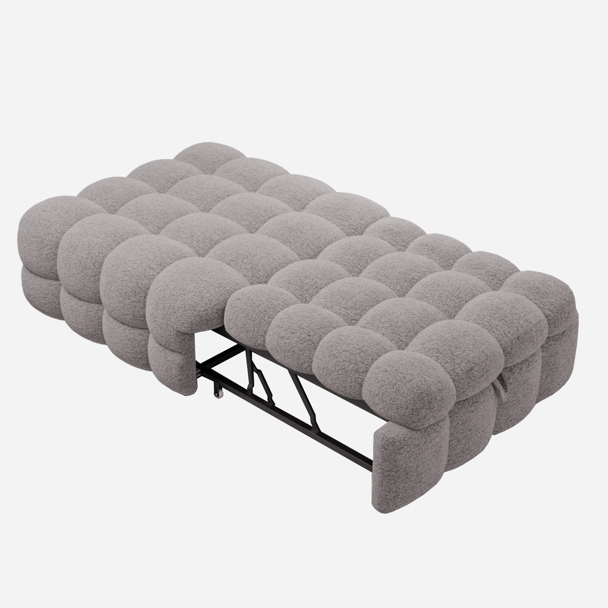 Lit pouf convertible 2-en-1 en tissu bouclé gris, - image 12