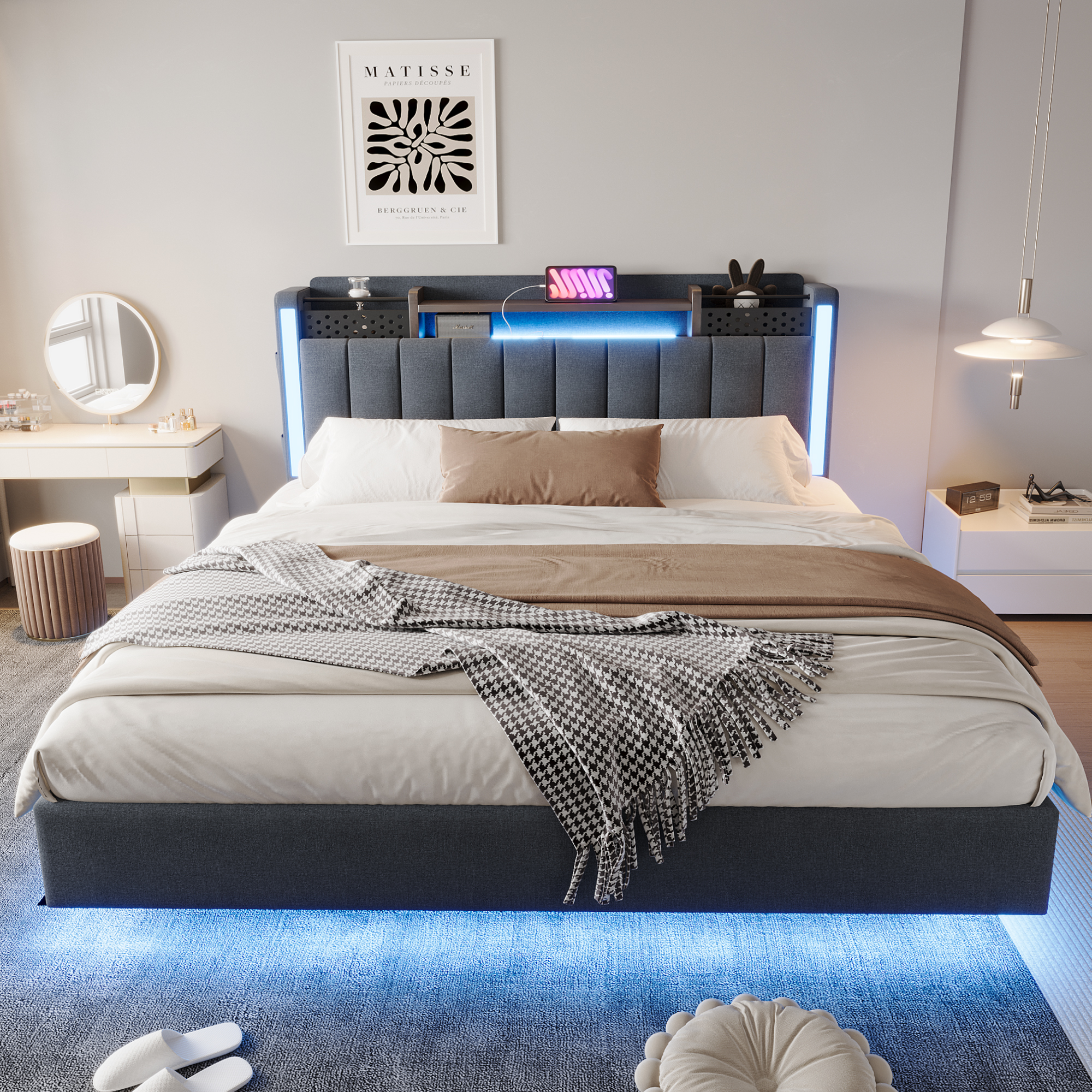 Polsterbett 160*200 mit LED-Beleuchtung und USB-St