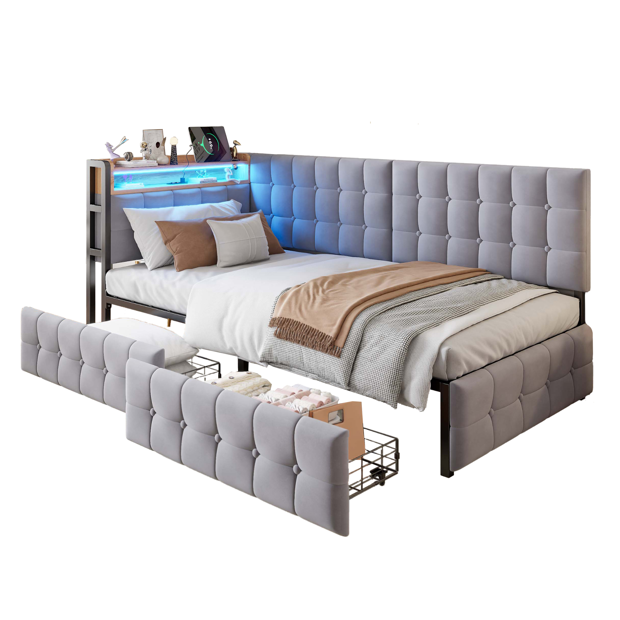 Détail LED et USB banquette lit