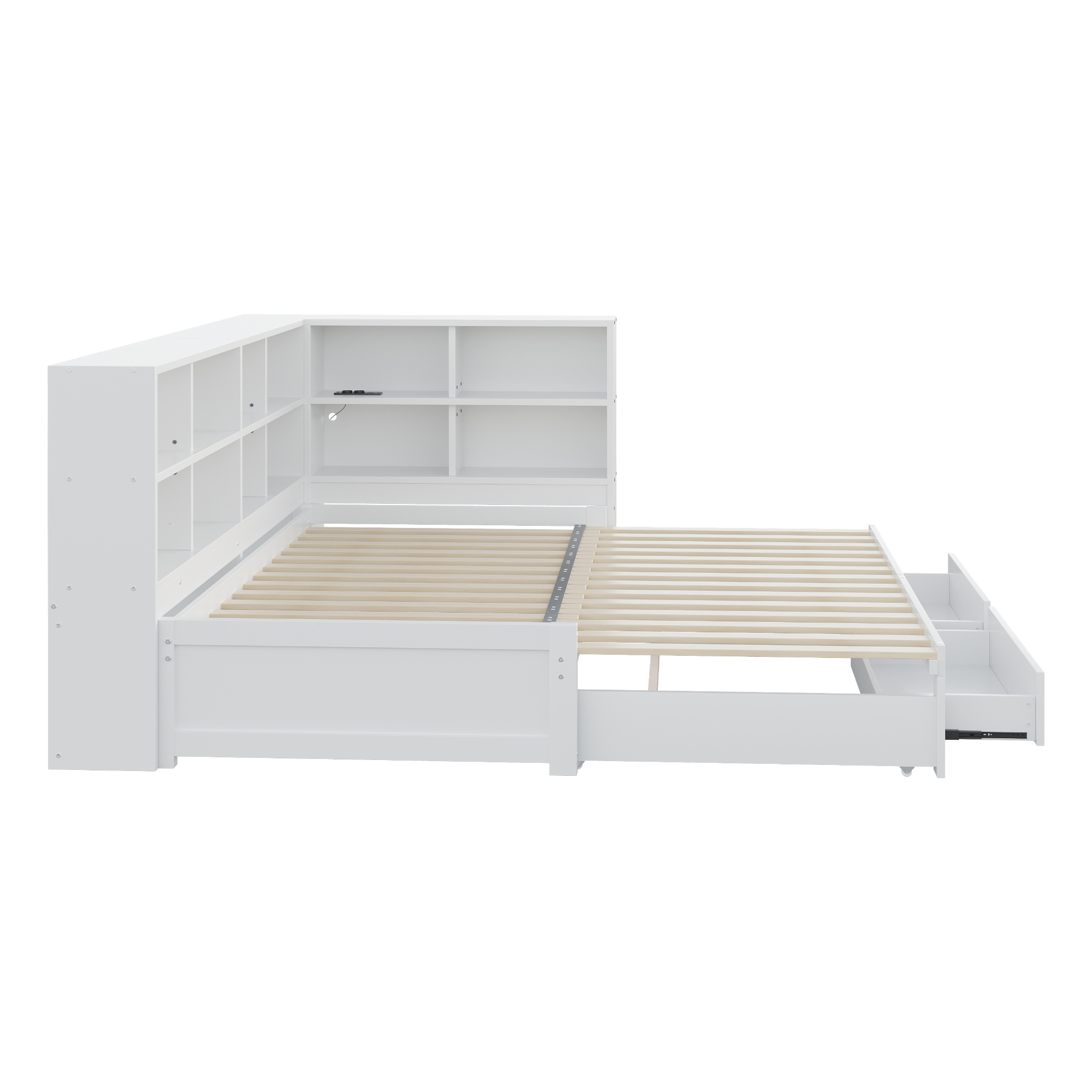 Canapé-lit en bois massif escamotable 90→180×190 cm, prise multifonction, étagères tête + 2 tiroirs, pour salon et chambre, beaucoup de rangement, couchage spacieux, recharge au lit, design moderne, stabilité, fonctionnalité - image 11