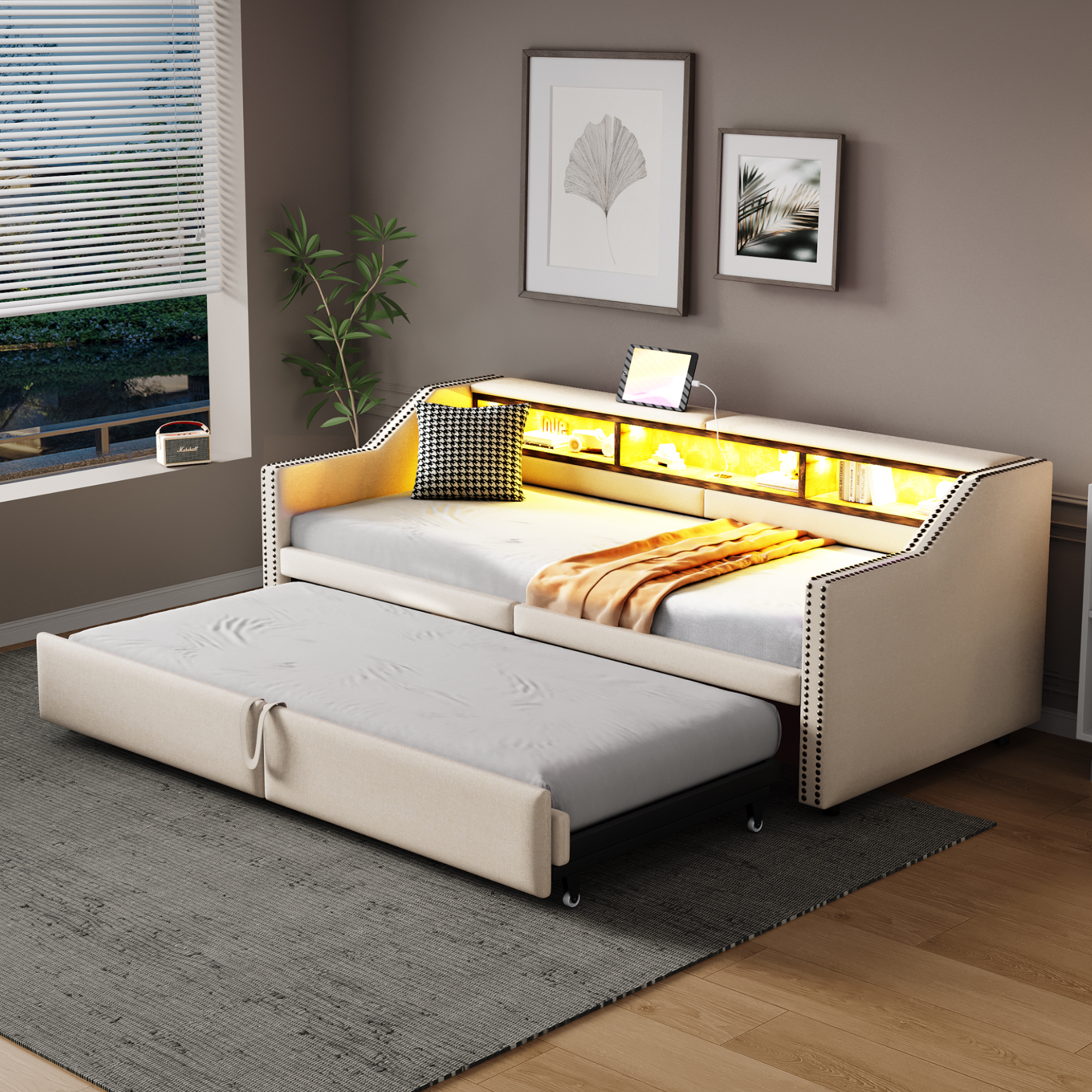 Canapé-lit en lin FSC avec lit escamotable 180×200 cm, pour salon et chambre, écologique, respirant, sommeil agréable, utilisation simple, design polyvalent, confort et durabilité, style naturel - image 9