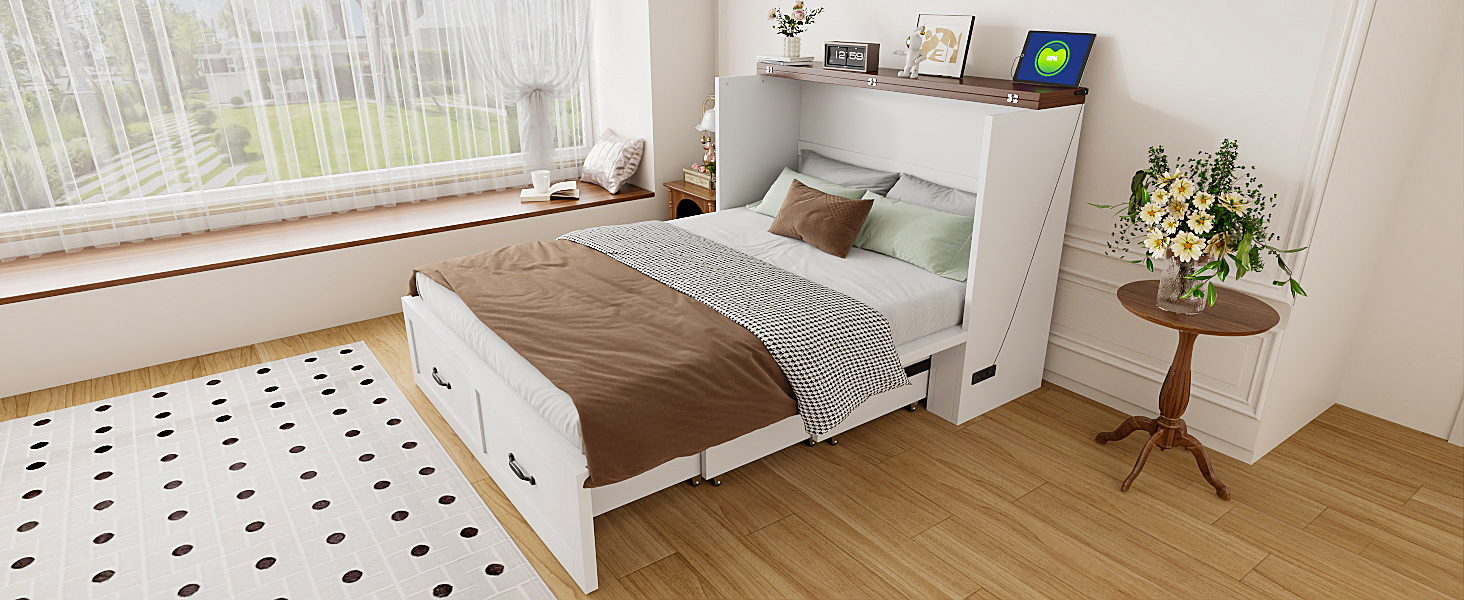 Lit escamotable blanc 140x200 cm pliant