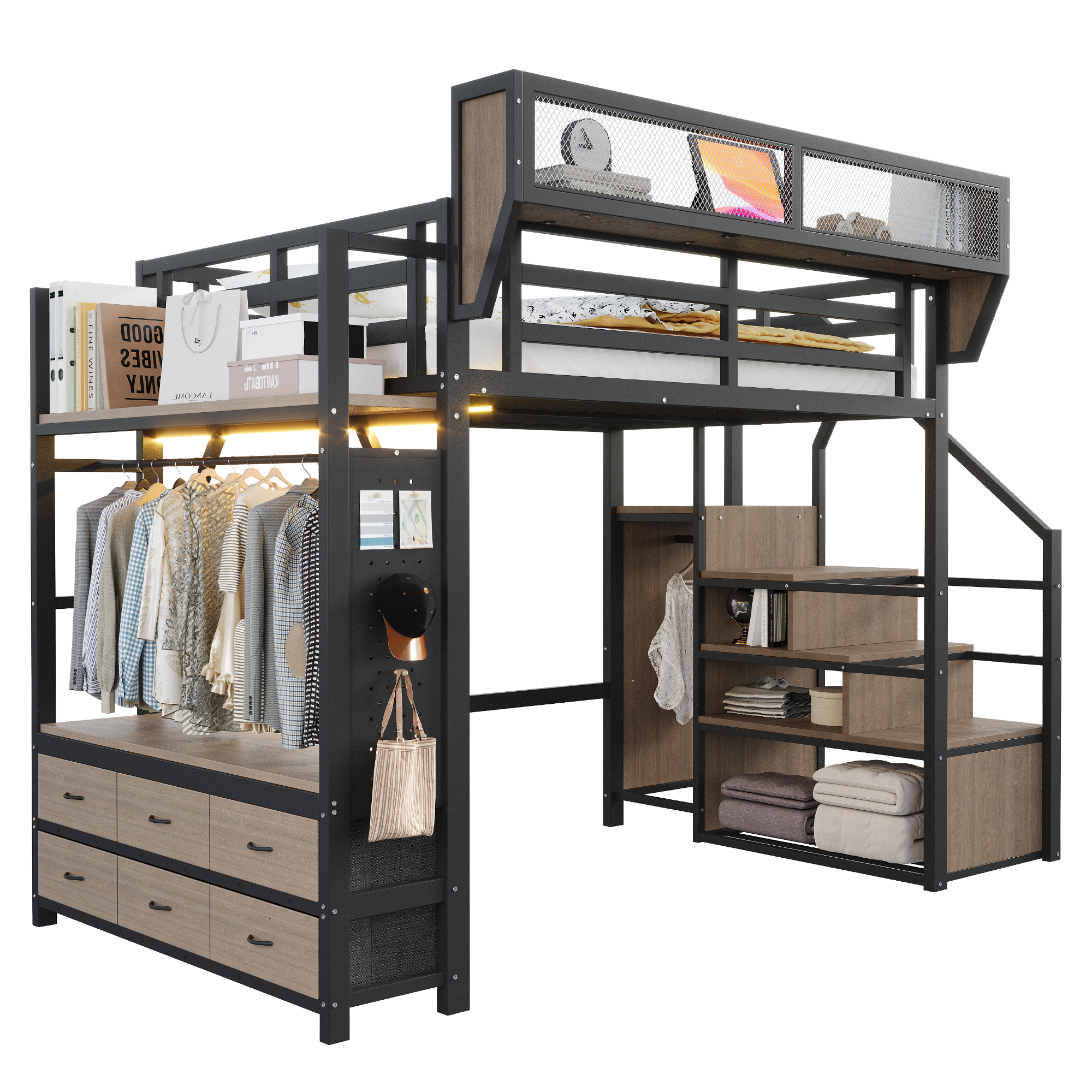 Lit mezzanine gain de place 283x145x191 cm en métal Noir - présentation 1
