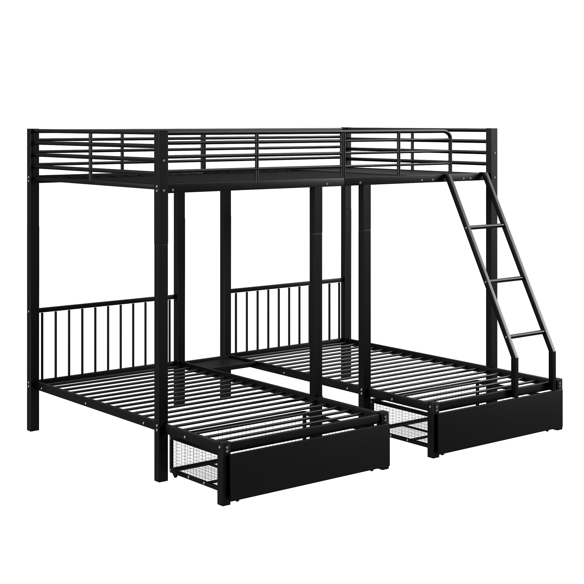 Lit triple 140×200 + 2×90×200 cm, 2 tiroirs escamotables, divisible en 3 lits séparés, barrières continues, pour famille et invités, gain de place vertical, stabilité, sécurité, fonctionnalité, durabilité - image 14
