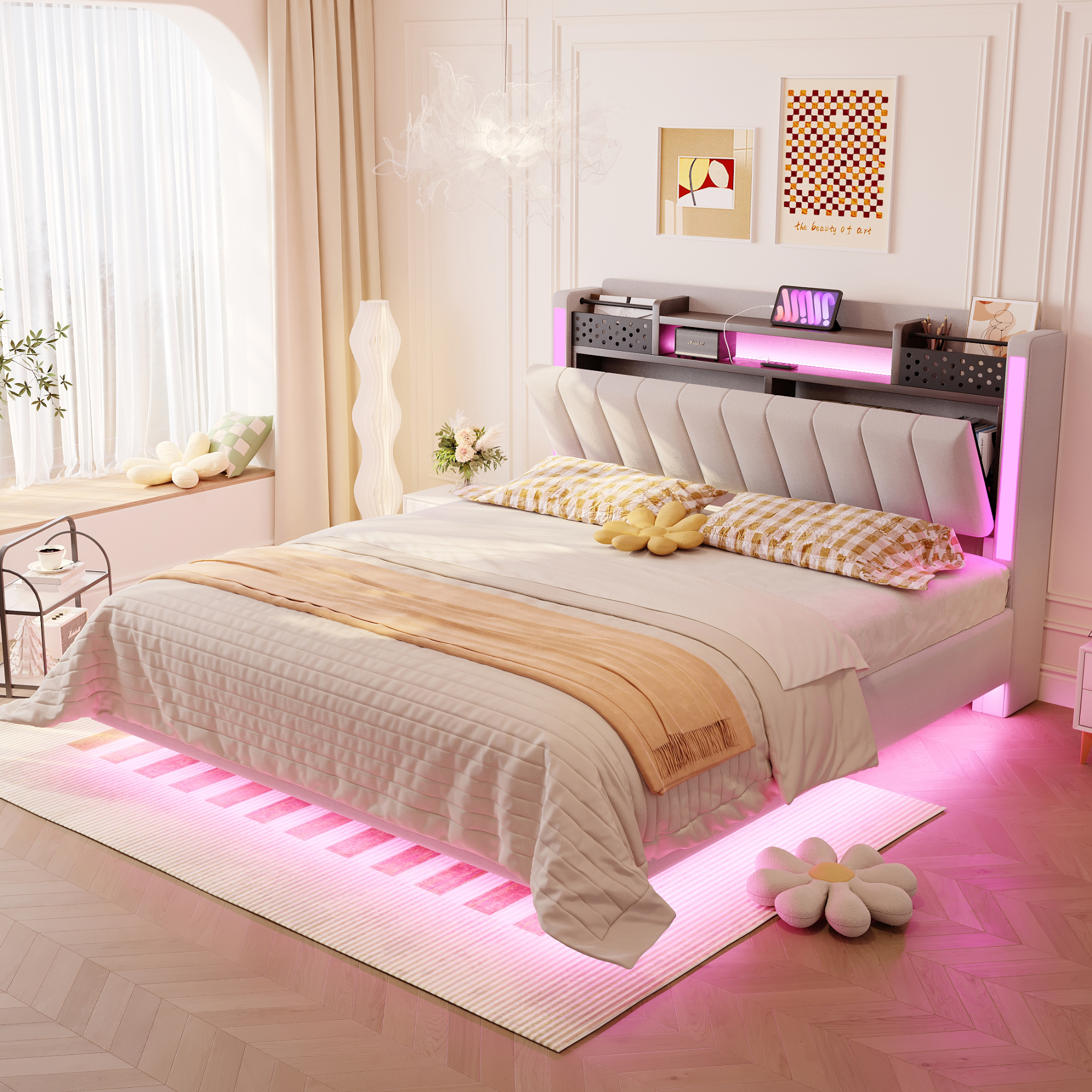 Polsterbett 140*200 mit LED-Beleuchtung und USB-St