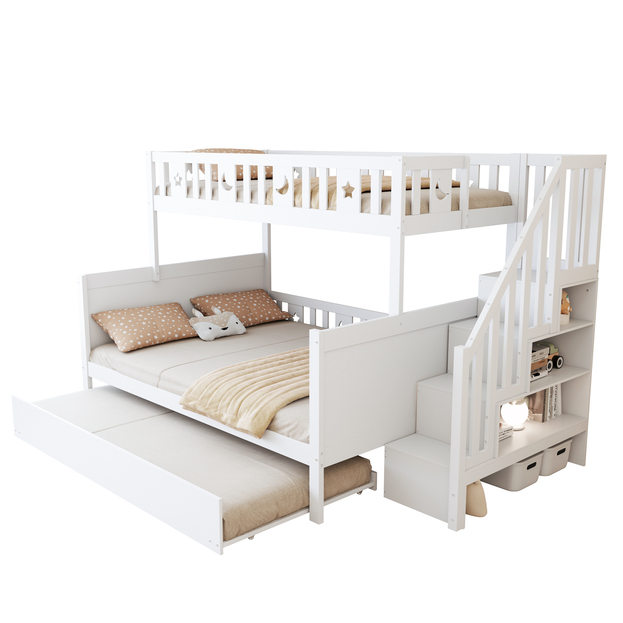 Lit superposé 90 x 200 cm avec éclairage LED, rangements intégrés, fonction extensible, blanc - points forts 1