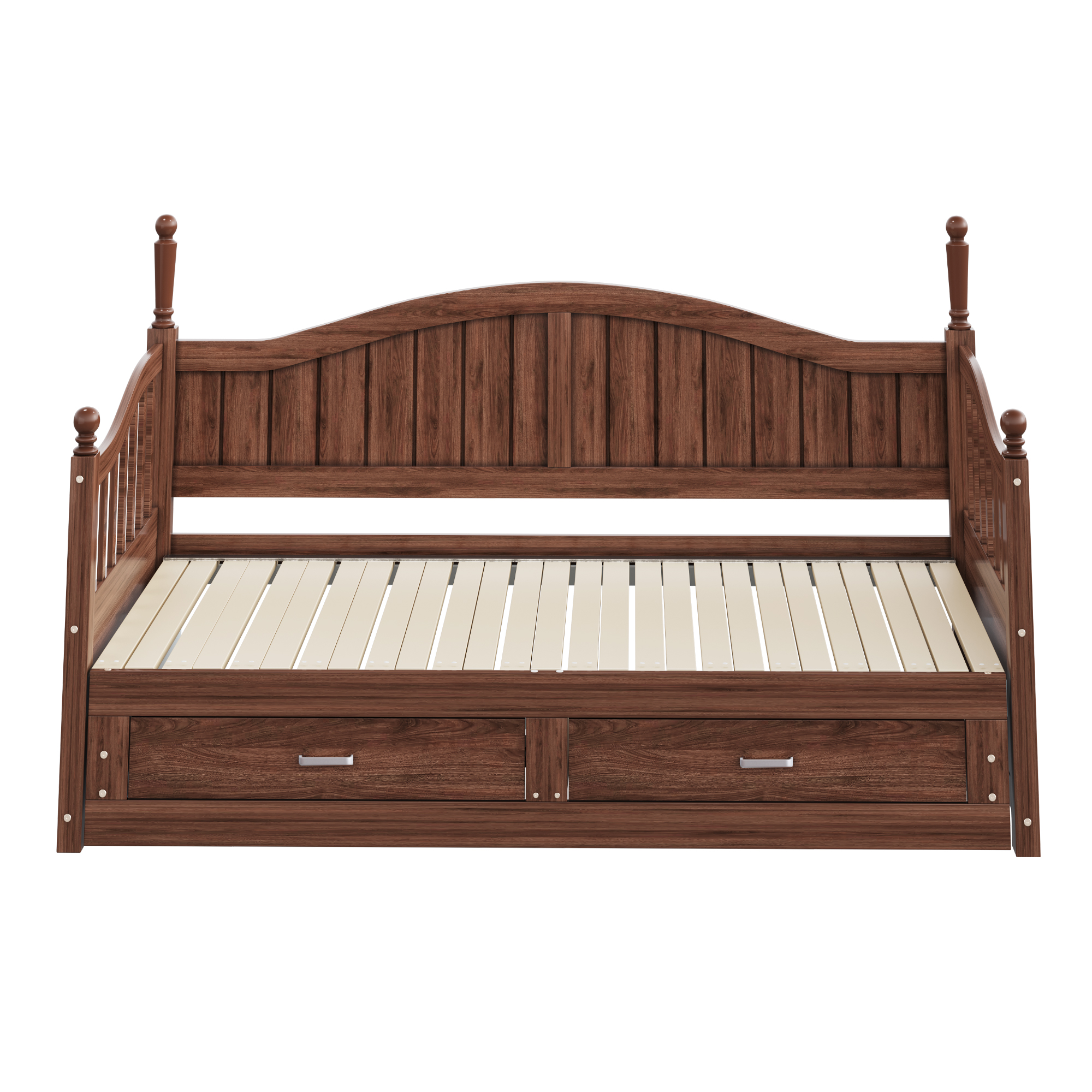 Canapé-lit en bois massif escamotable 90×190→180×190 cm, 2 tiroirs, dossier courbé élégant, accoudoirs arrondis, pour salon et chambre, utilisation polyvalente, beaucoup de rangement, design classique, stabilité, durabilité - image 11
