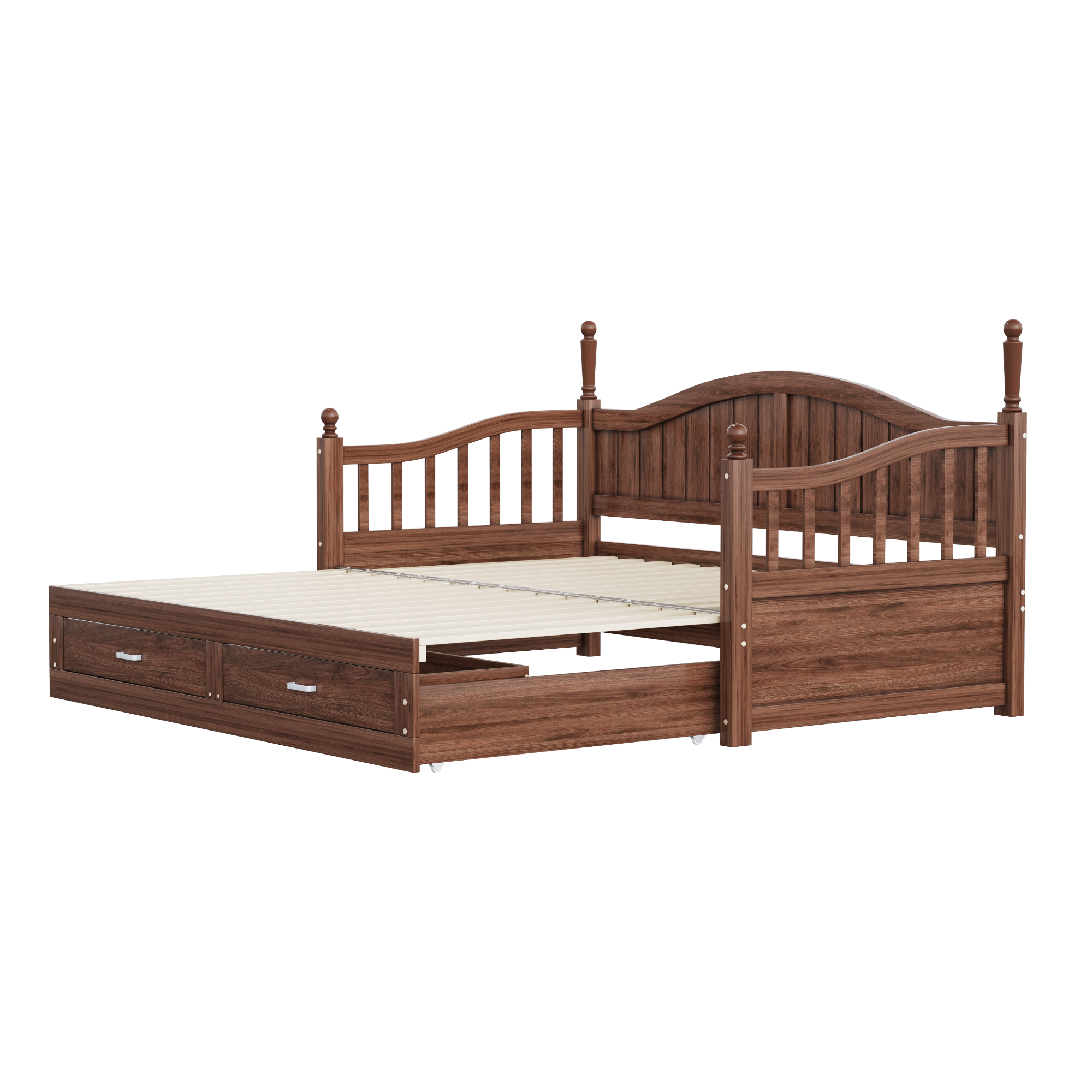 Canapé-lit en bois massif escamotable 90×190→180×190 cm, 2 tiroirs, dossier courbé élégant, accoudoirs arrondis, pour salon et chambre, utilisation polyvalente, beaucoup de rangement, design classique, stabilité, durabilité - image 16
