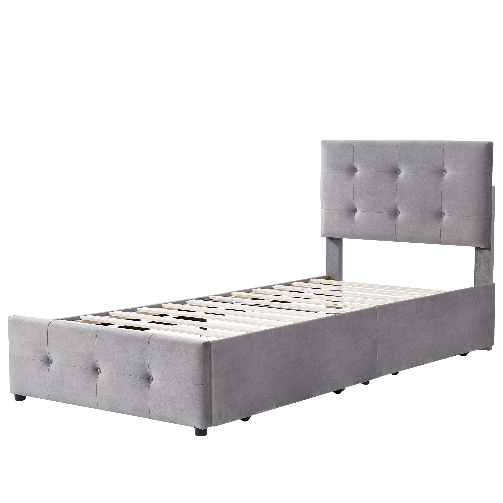 Lit plateforme classique avec tiroir, velours, cadre acier interne, pour enfant, ado et invité, pas de sommier nécessaire, rangement supplémentaire, design intemporel, confort et durabilité, style classique - image 8