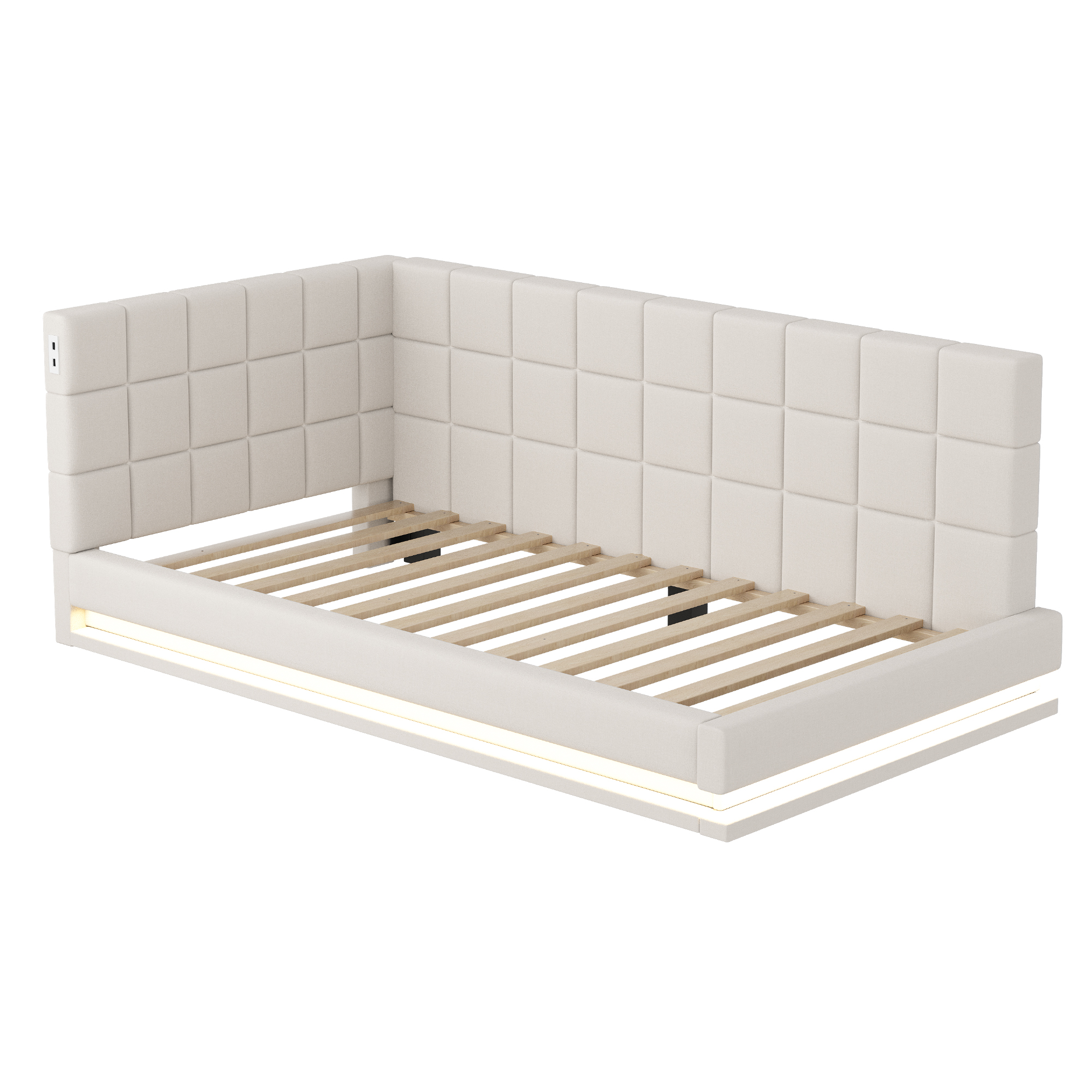 Lit canapé 90x200 lin beige LED