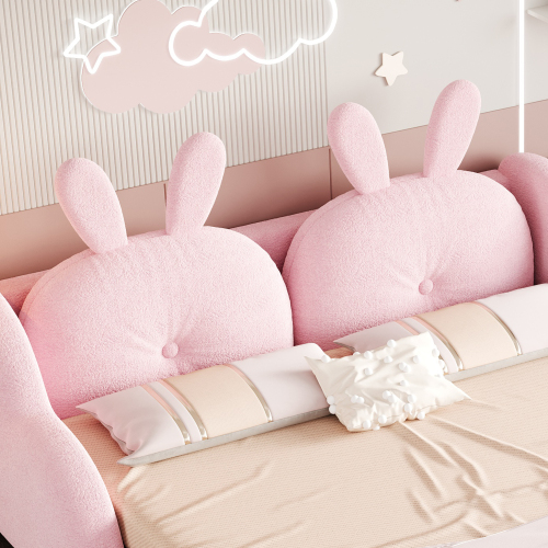 Lit enfant blanc rose avec coussins lapin