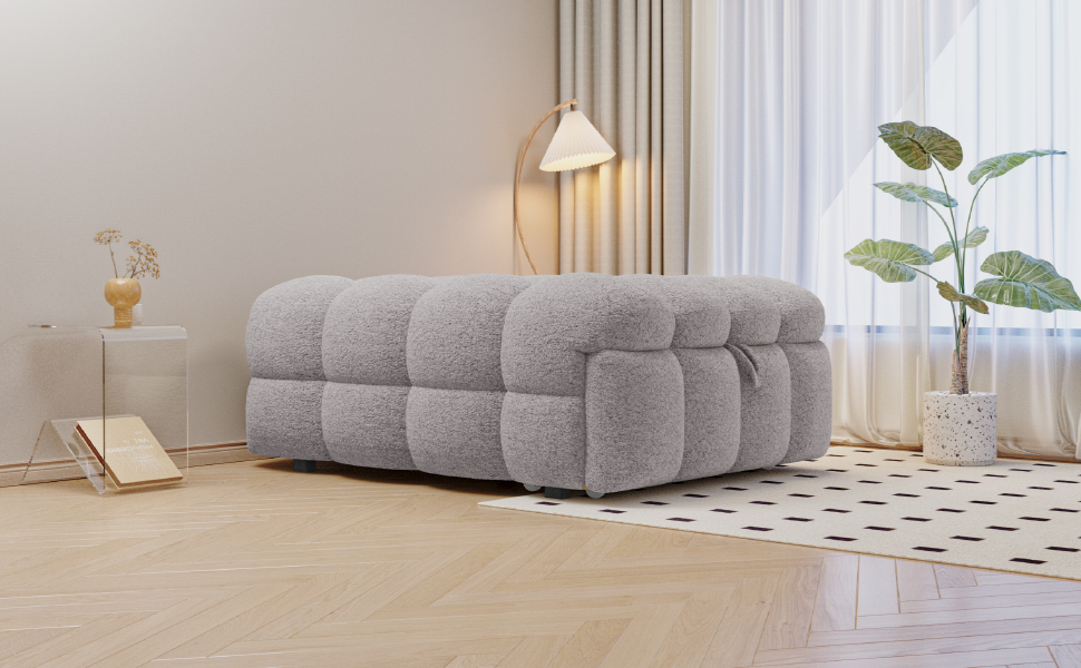 Lit pouf convertible 2-en-1 en tissu bouclé gris, - image 20