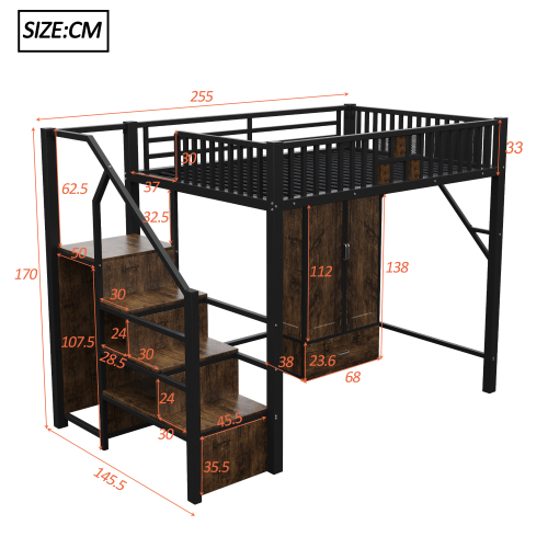Dimensions du lit mezzanine 140 x 200 cm avec armoire