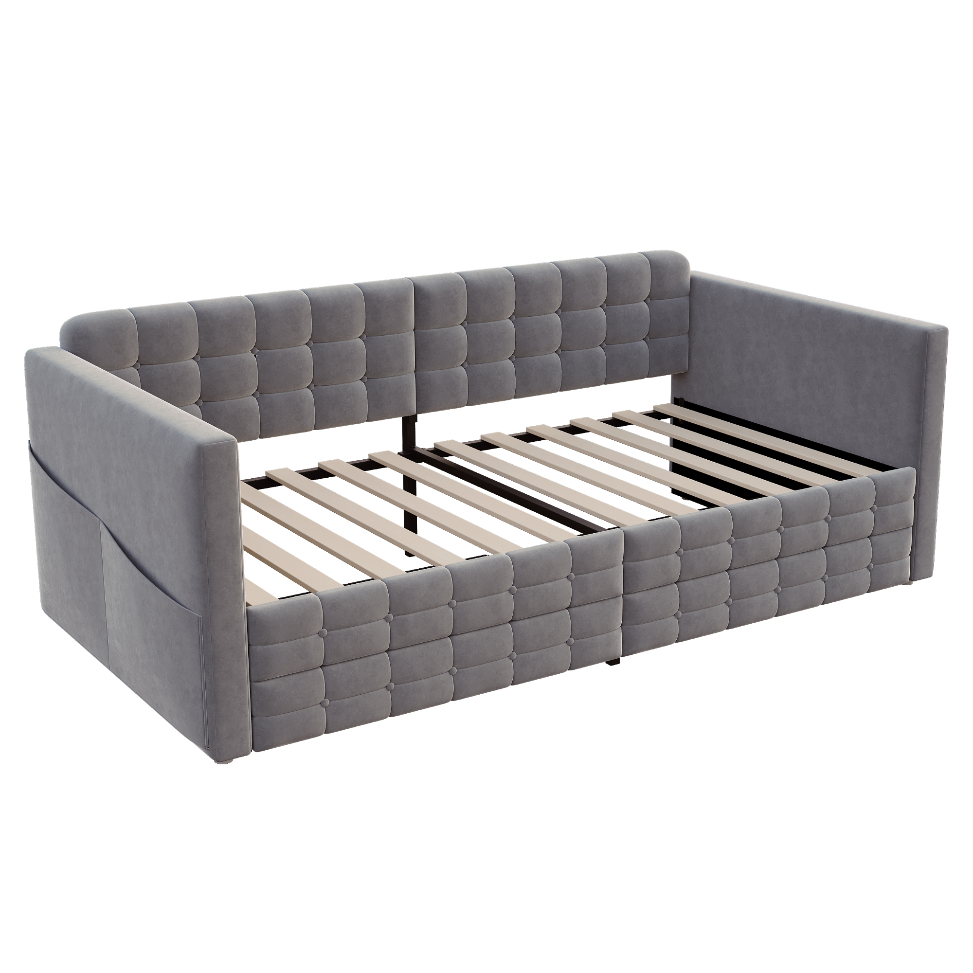 Lit banquette rembourré 90 x 190 cm, 2 tiroirs, velours, gris, 202,4 x 99 x 78,5 cm - spécifications 1