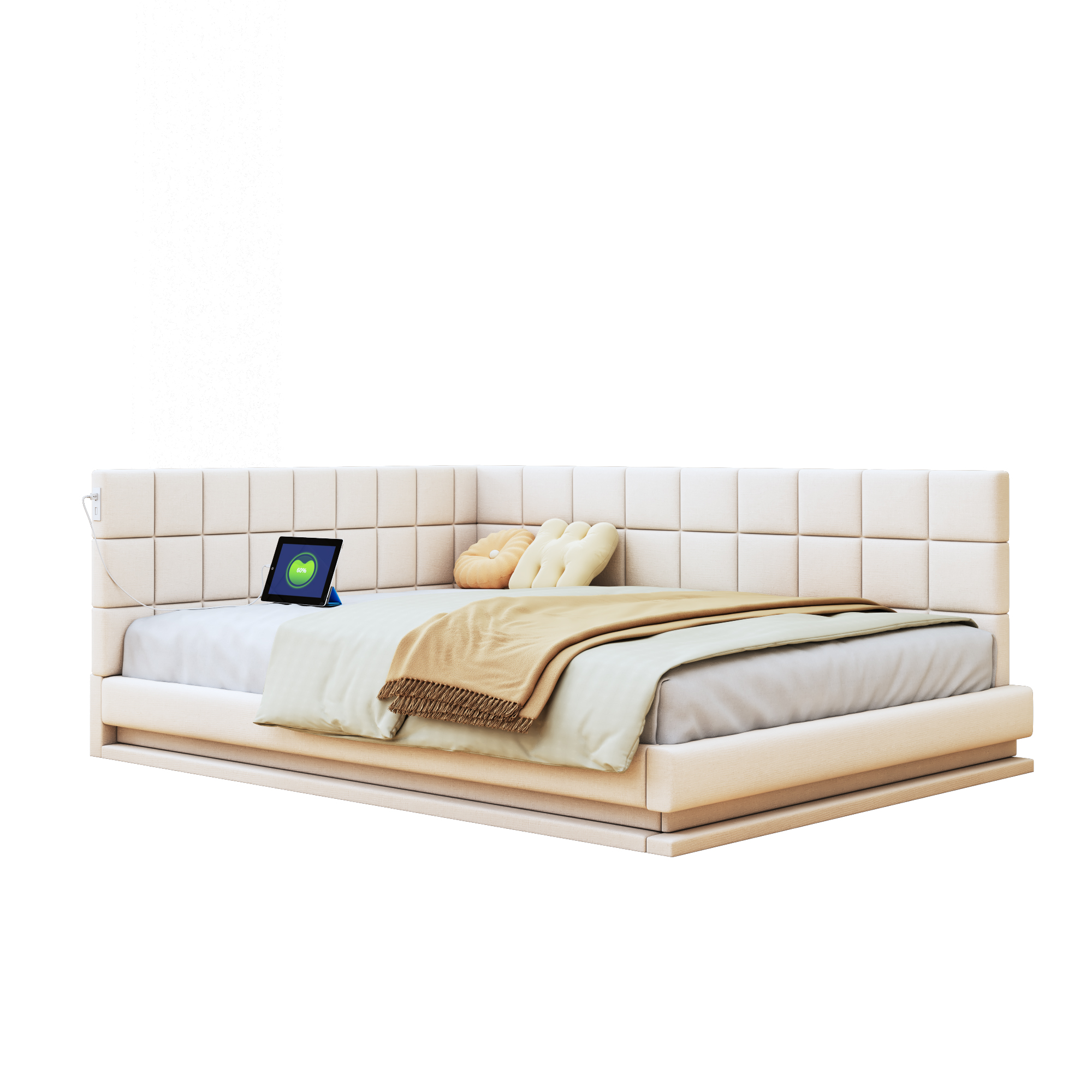 Lit canapé 140x200 lin beige LED