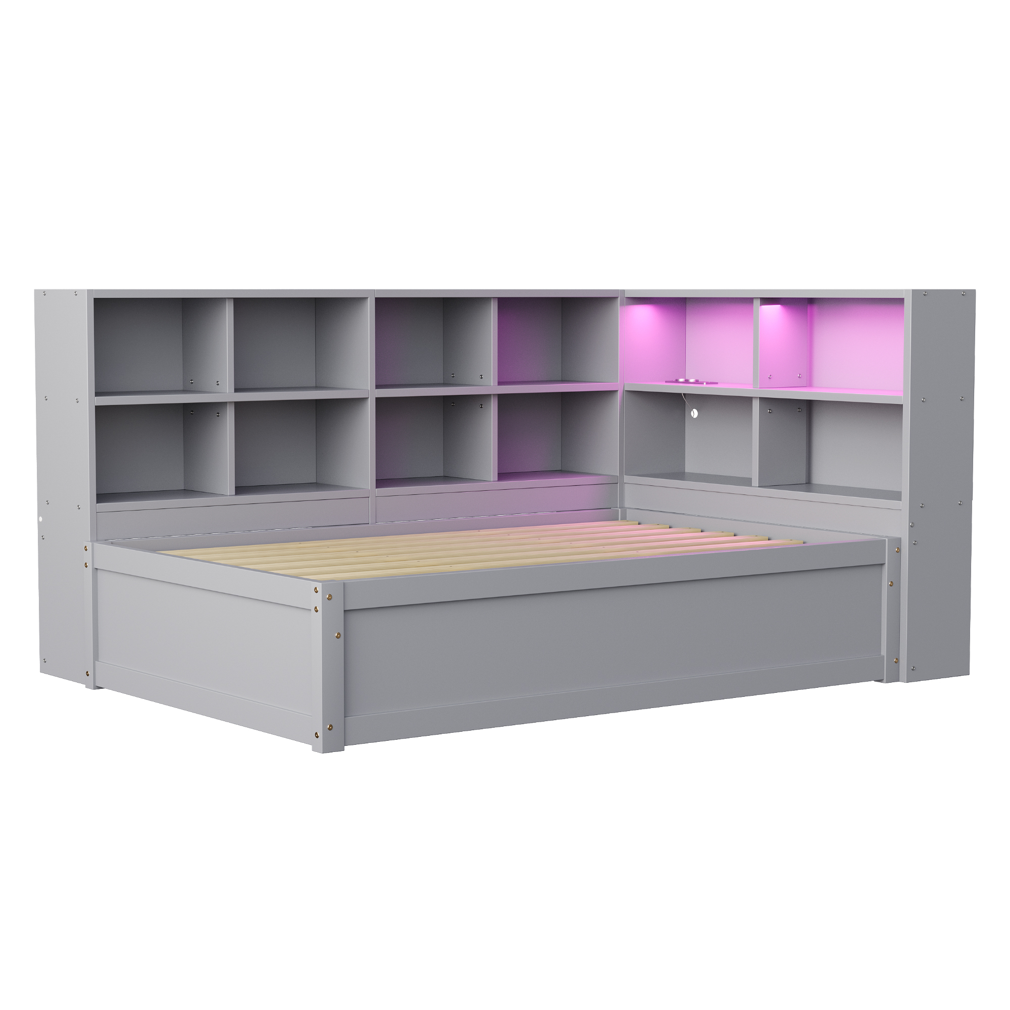 Lit simple en bois massif, prise multifonction intégrée, rangements multiples, bande LED contrôlable par smartphone/télécommande, pour chambre, recharge appareils, beaucoup de stockage, ambiance personnalisée, design moderne - image 8