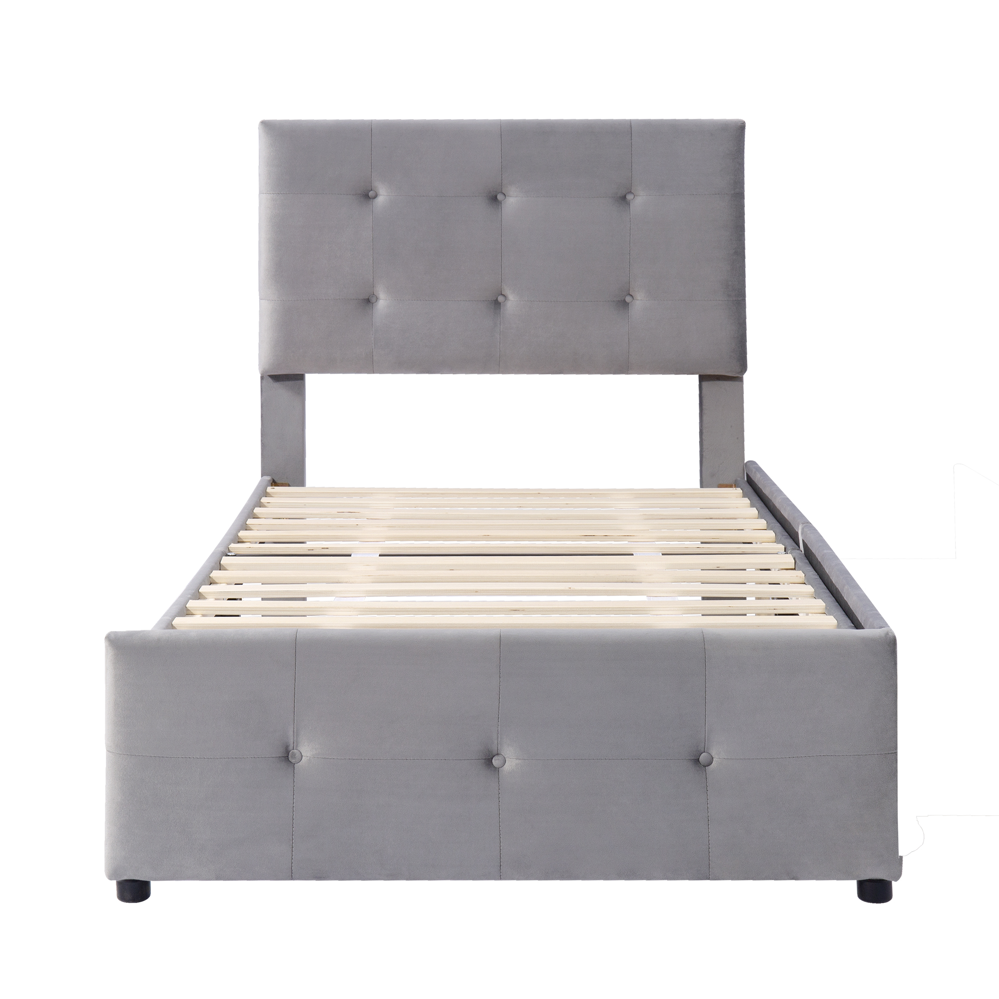 Lit plateforme classique avec tiroir, velours, cadre acier interne, pour enfant, ado et invité, pas de sommier nécessaire, rangement supplémentaire, design intemporel, confort et durabilité, style classique - image 7