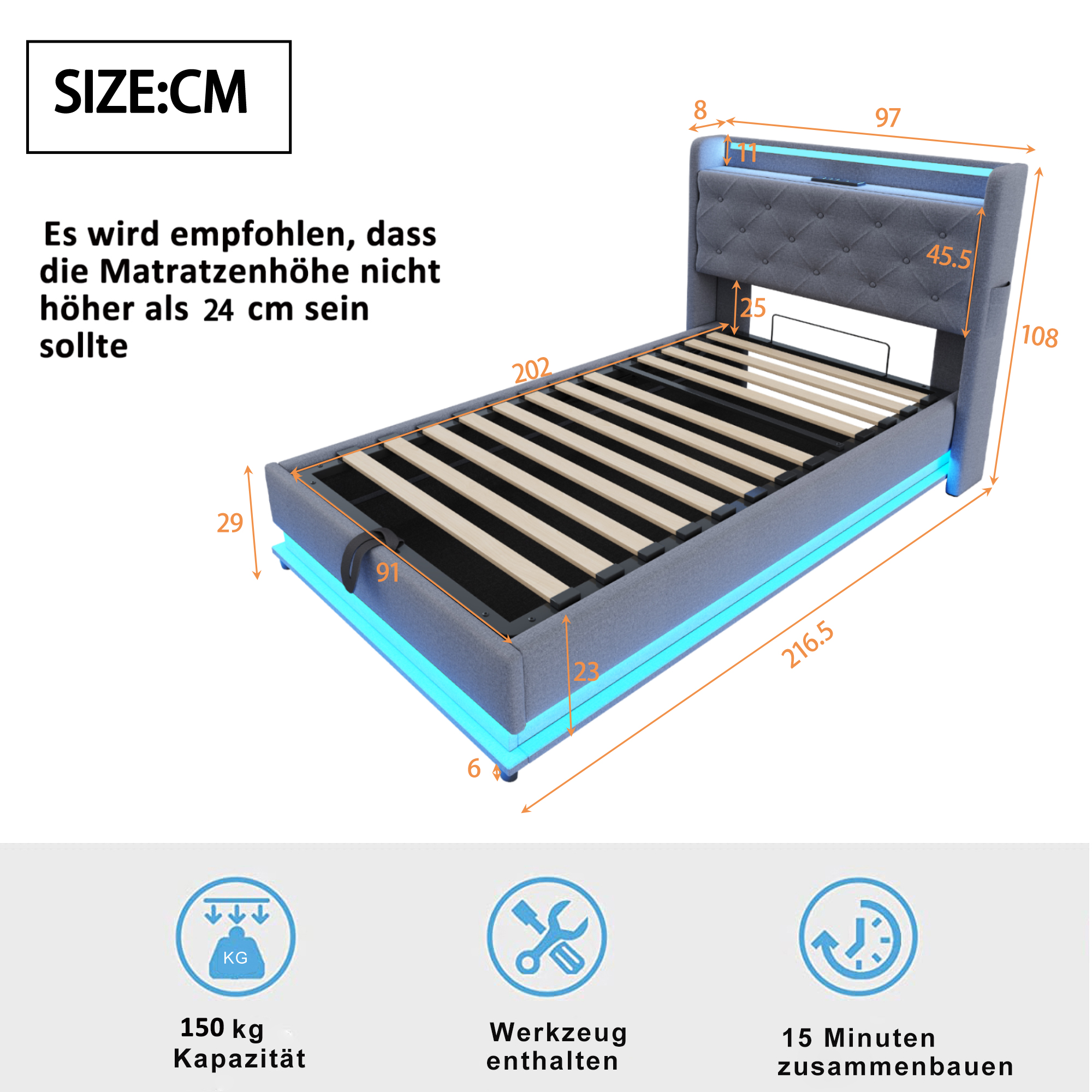 Dimensions du lit rembourré