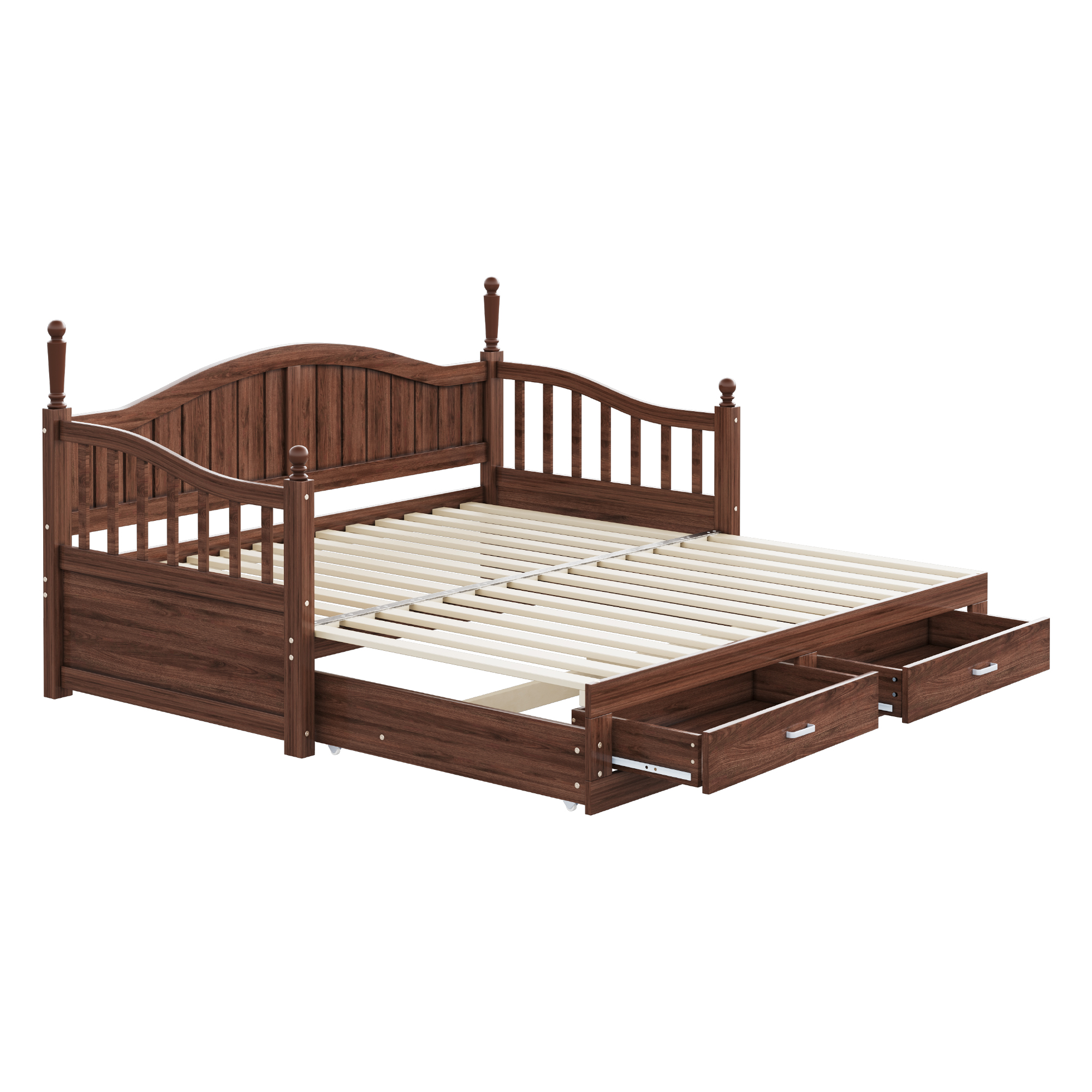 Canapé-lit en bois massif escamotable 90×190→180×190 cm, 2 tiroirs, dossier courbé élégant, accoudoirs arrondis, pour salon et chambre, utilisation polyvalente, beaucoup de rangement, design classique, stabilité, durabilité - image 13