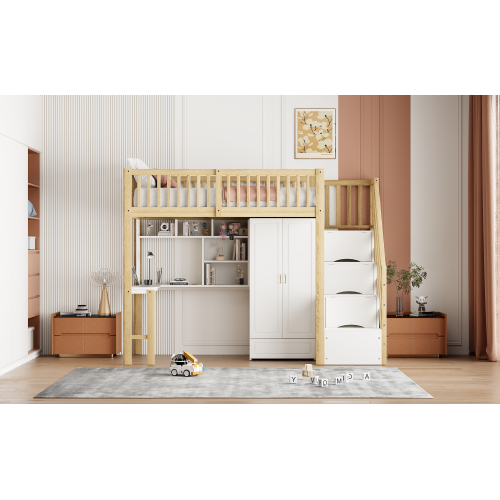 Lit mezzanine avec armoire bureau et rangement