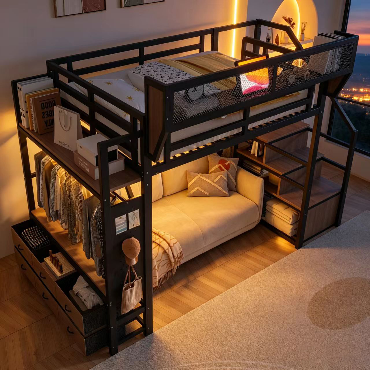Lit mezzanine gain de place 283x145x191 cm en métal Noir - vue principale 1