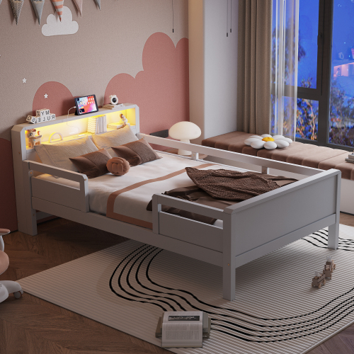 Lit enfant blanc avec lampe LED et ports USB Type-C