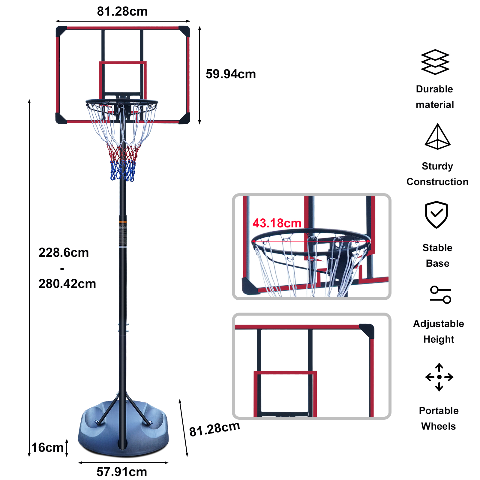 Dimensions du panier de basket