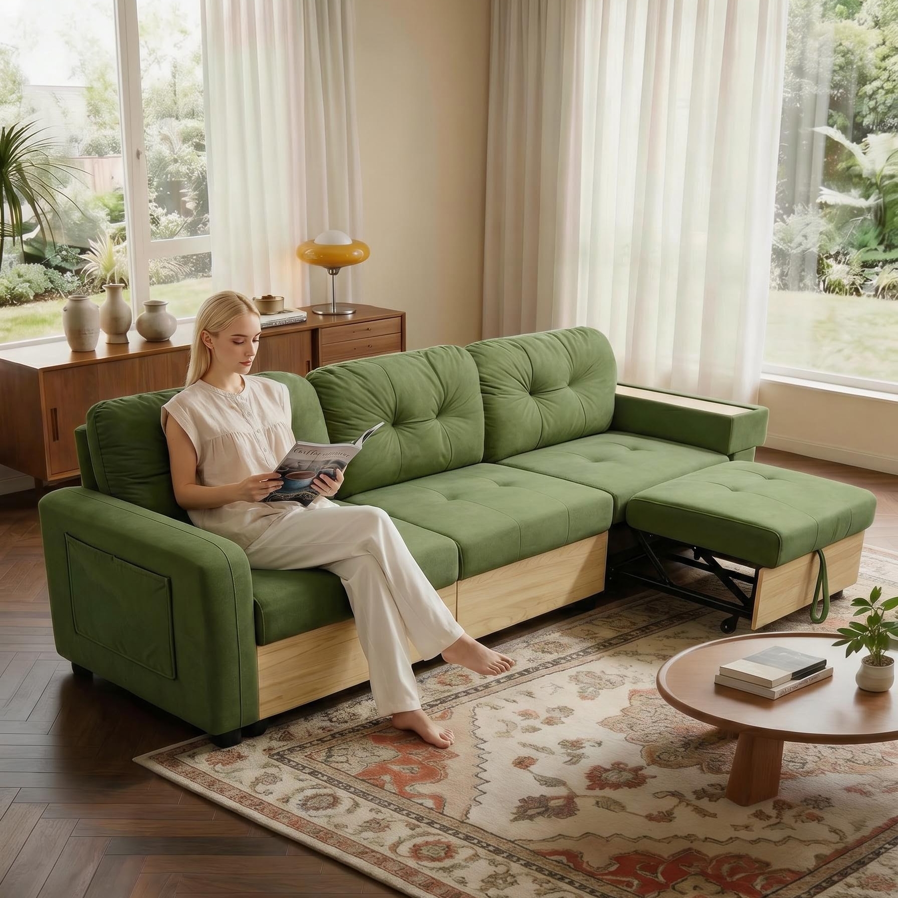 3-Sitzer Ecksofa mit ausziehbarer Ottomane, USB-An