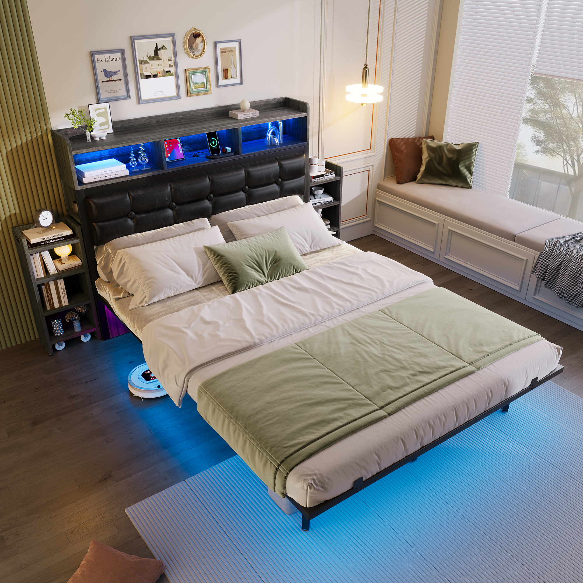 effet lit flottant grâce aux pieds invisibles, ambiance moderne et futuriste